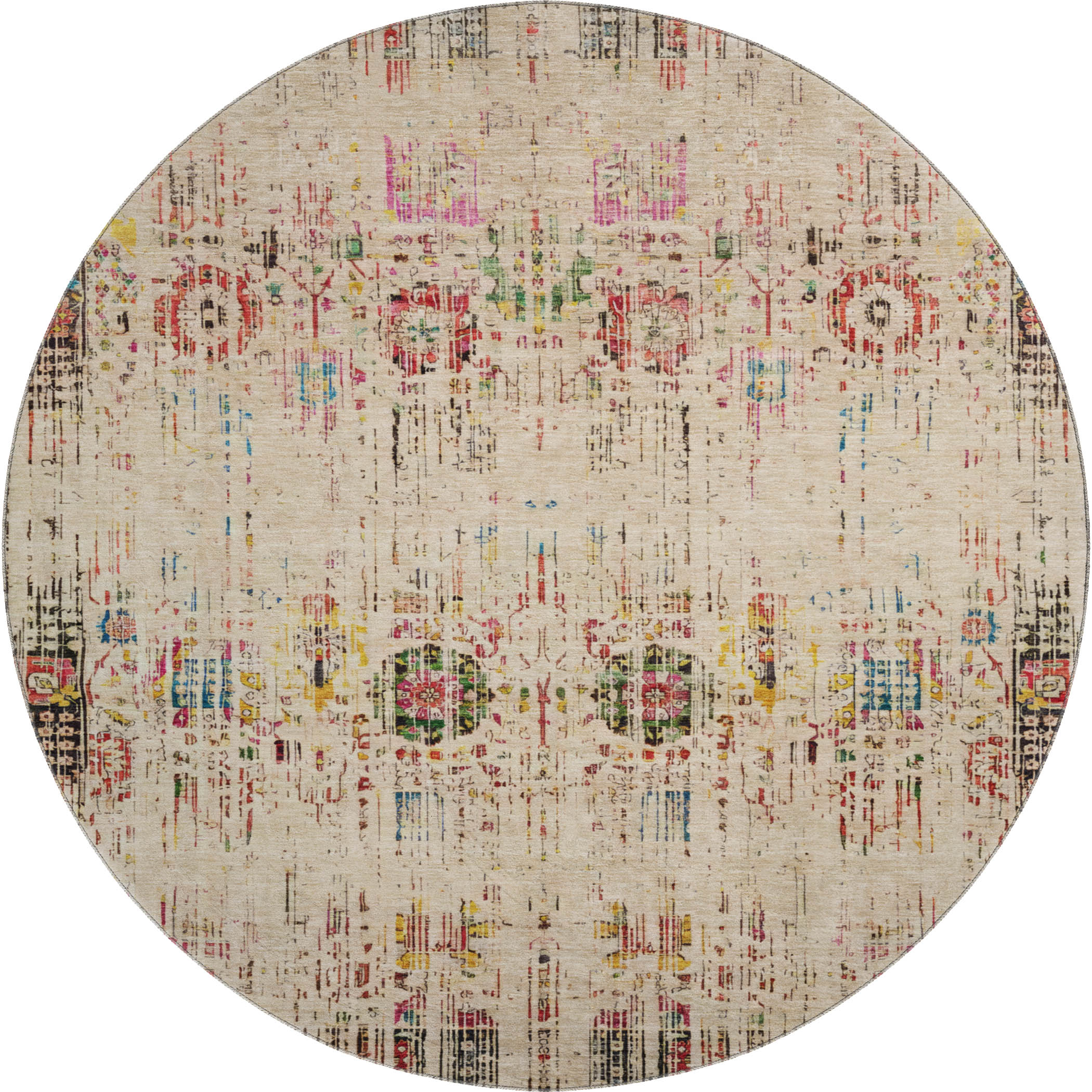 Prague Machine Washable Transitional Beige Brown Rug 8' x 8' #shape_Round