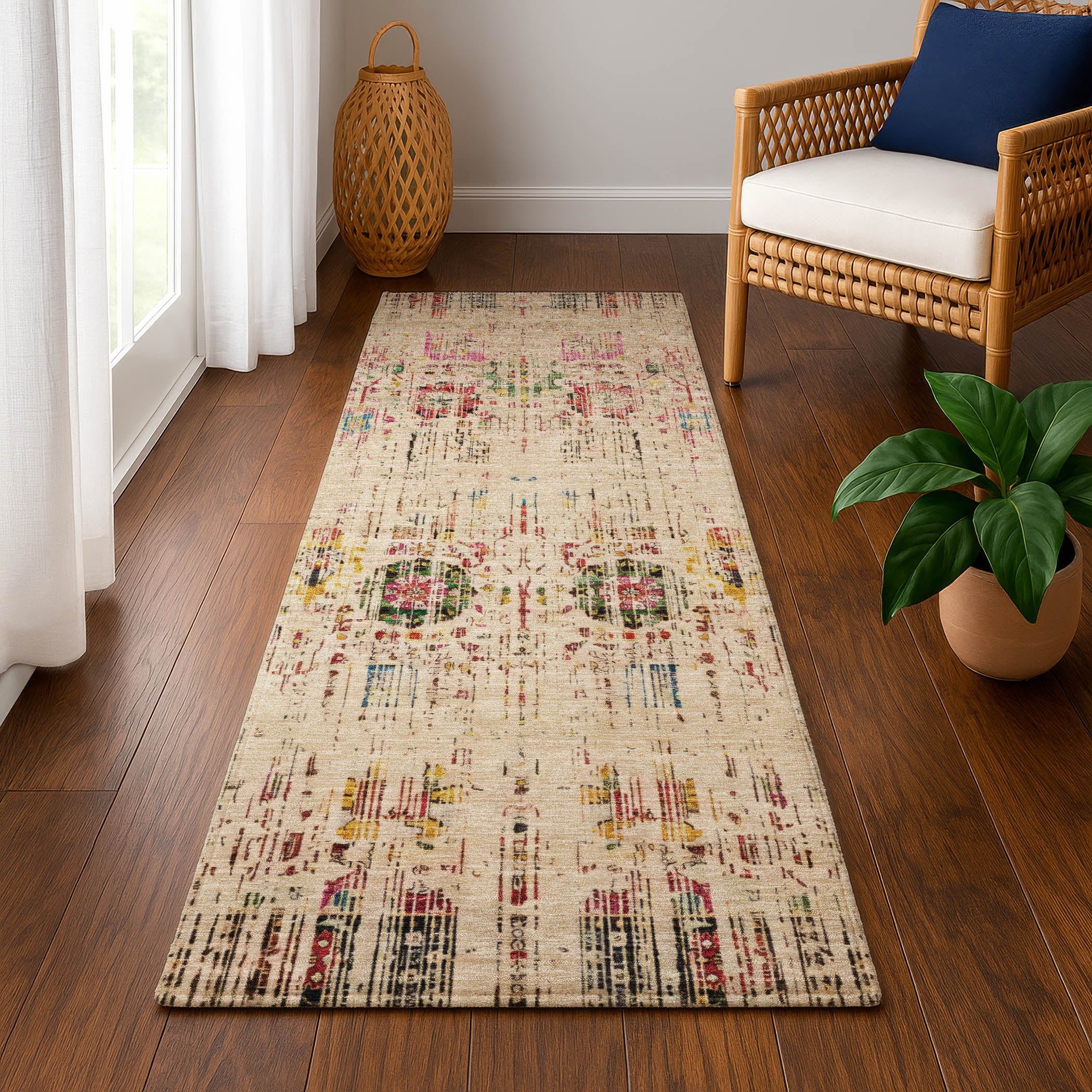 Prague Machine Washable Transitional Beige Brown Rug 2'3" x 7'6" #shape_Runner