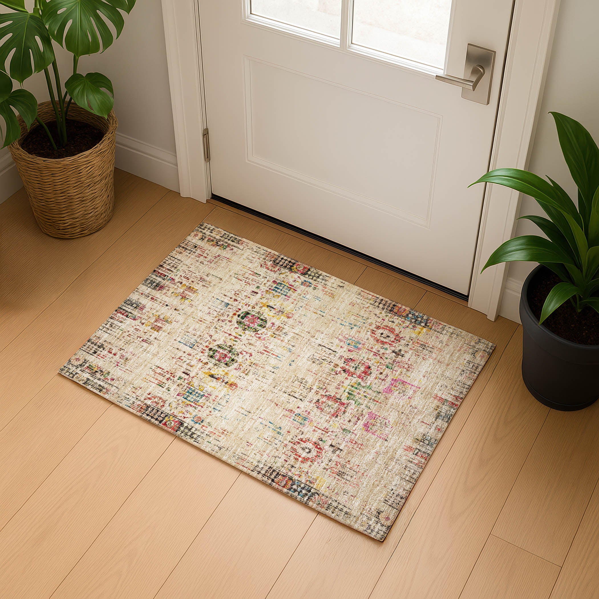 Prague Machine Washable Transitional Beige Brown Rug 1'8" x 2'6" #shape_Rectangle