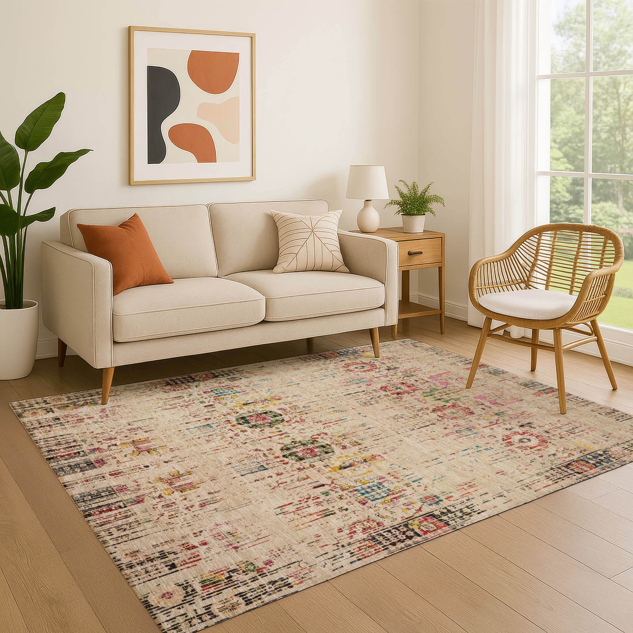Prague Machine Washable Transitional Beige Brown Rug 2'6" x 3'10" #shape_Rectangle