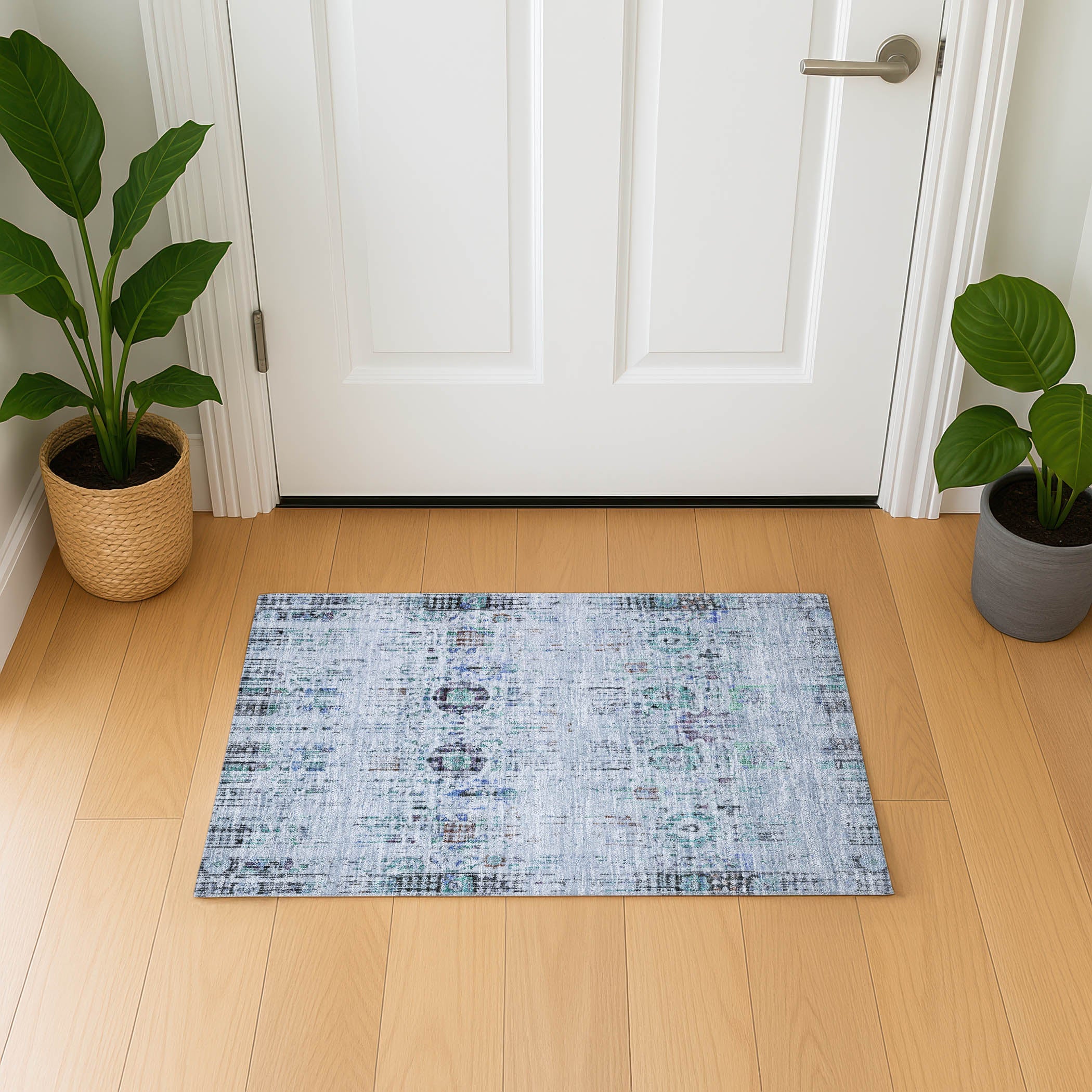 Prague Machine Washable Transitional Blue Rug 1'8" x 2'6" #shape_Rectangle
