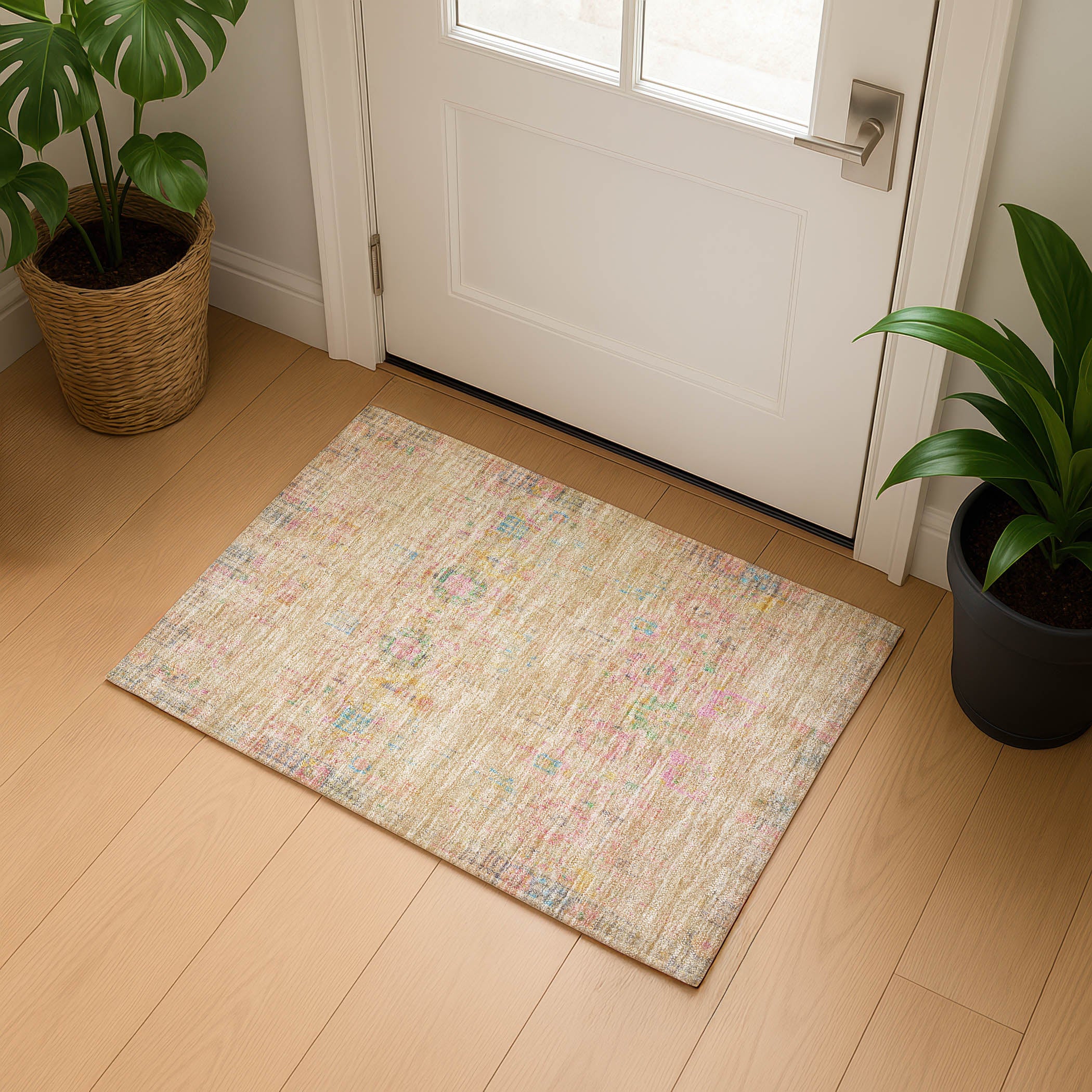 Prague Machine Washable Transitional Tan Brown Rug 1'8" x 2'6" #shape_Rectangle