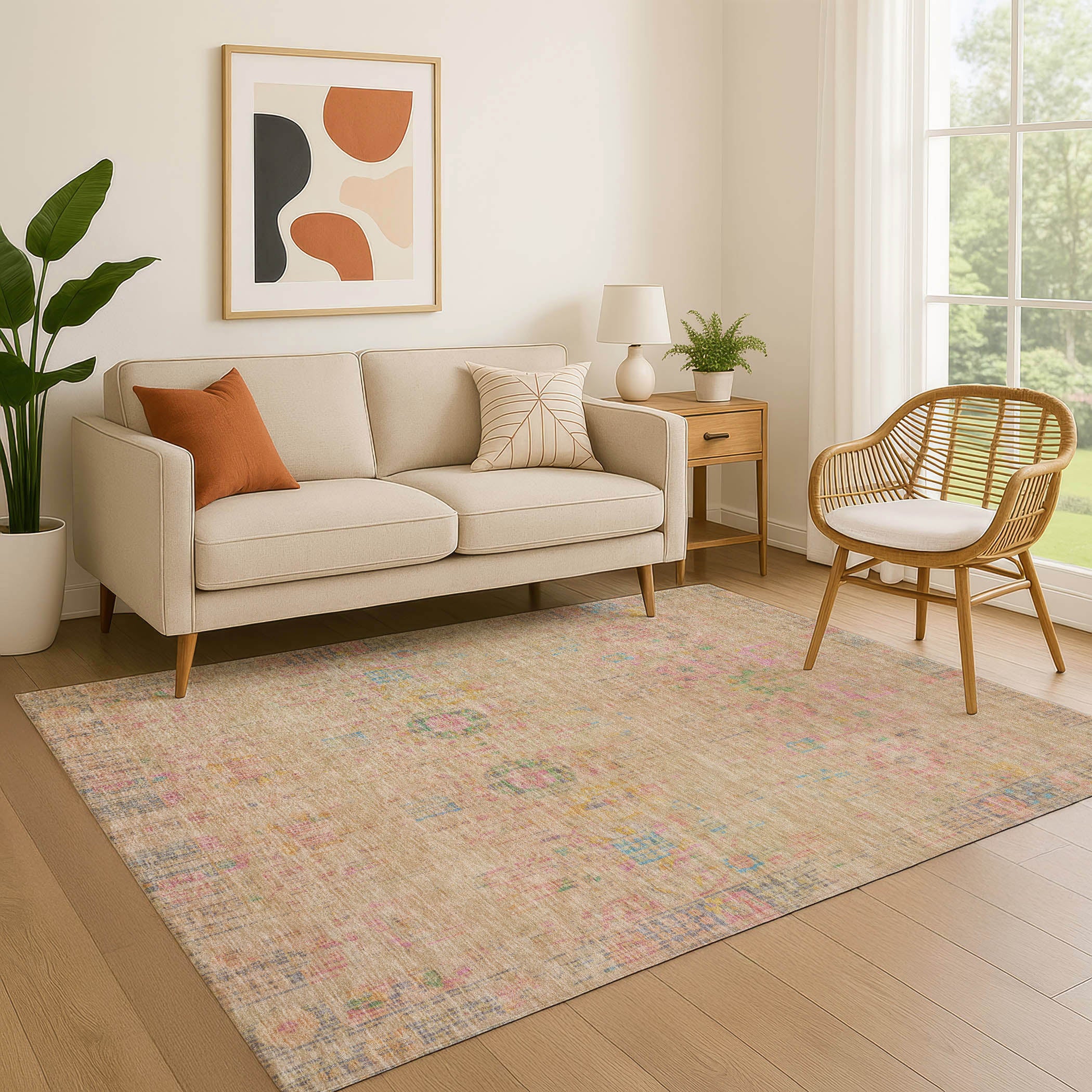 Prague Machine Washable Transitional Tan Brown Rug 2'6" x 3'10" #shape_Rectangle