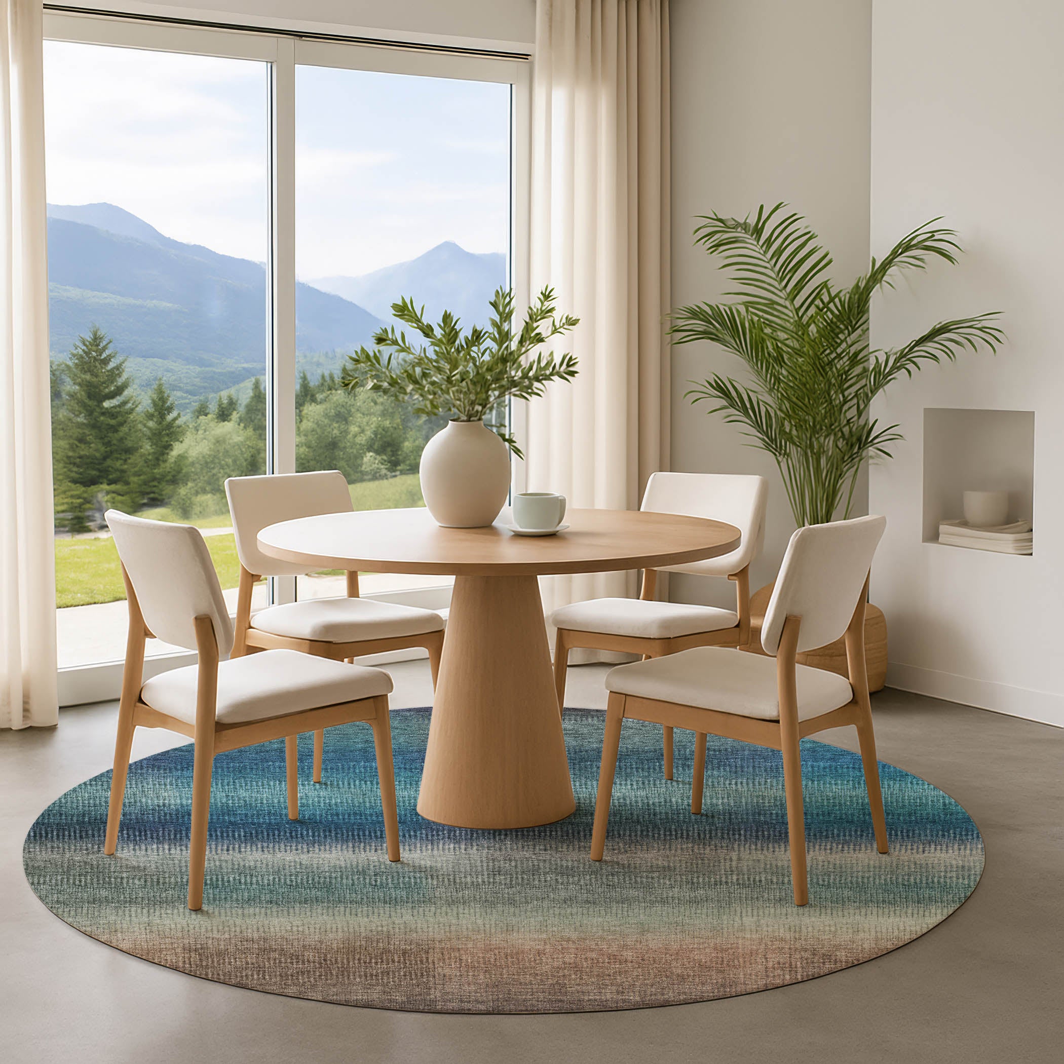 Colombo Machine Washable Transitional Blue Rug 8' x 8' #shape_Round