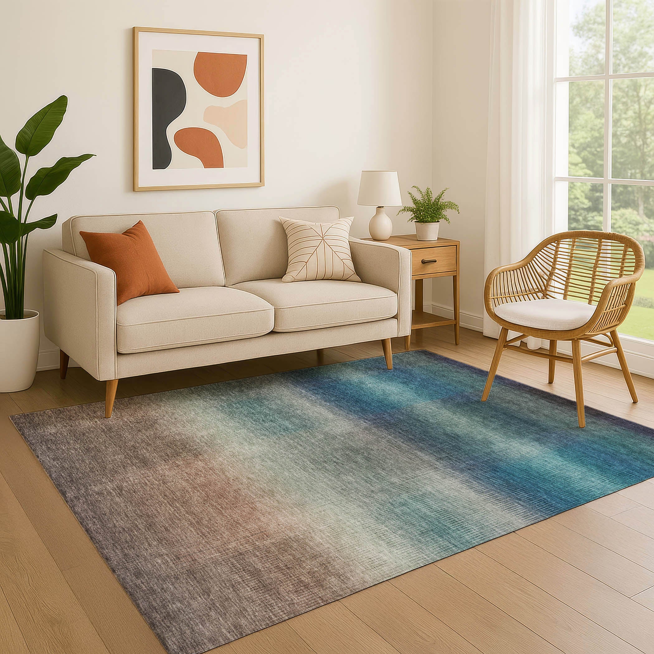 Colombo Machine Washable Transitional Blue Rug 2'6" x 3'10" #shape_Rectangle