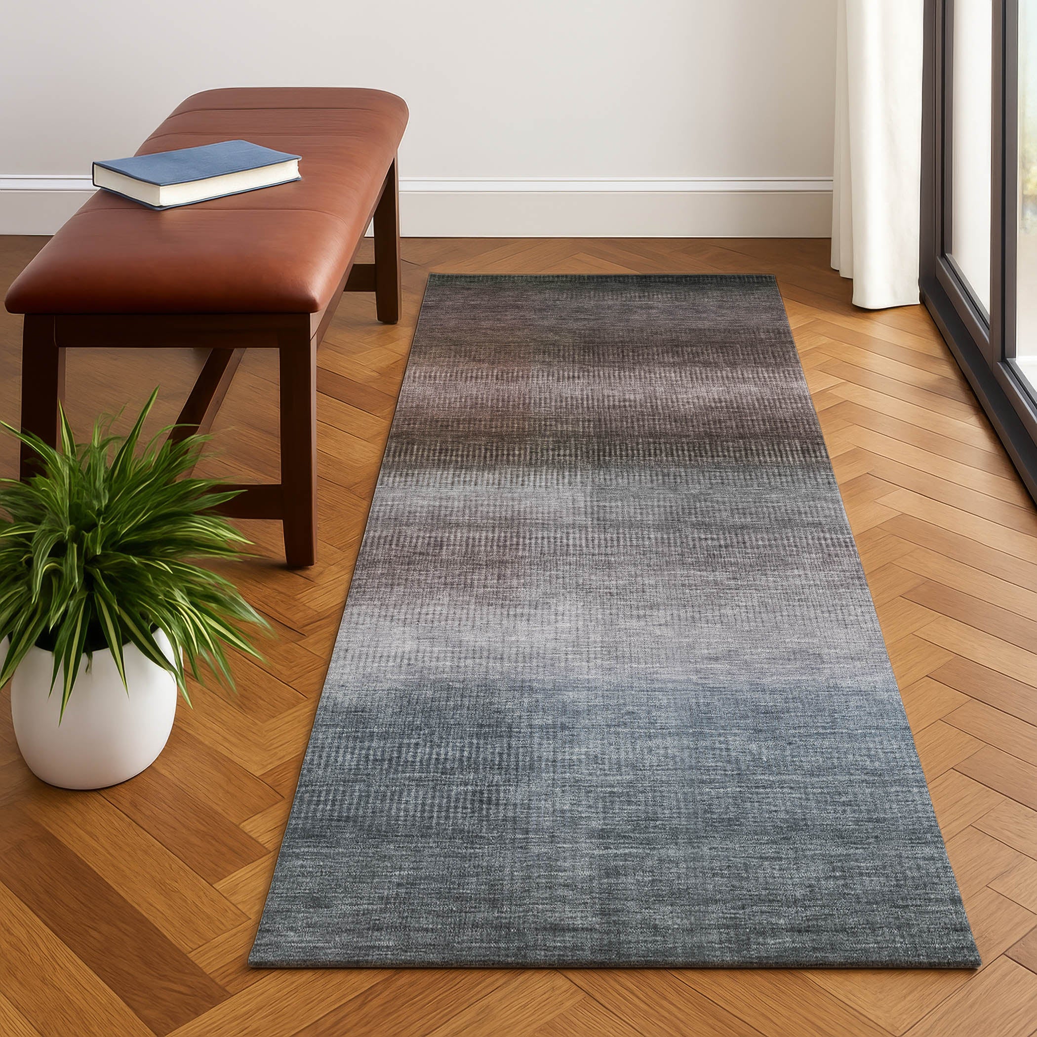 Colombo Machine Washable Transitional Brown Rug 2'3" x 7'6" #shape_Runner
