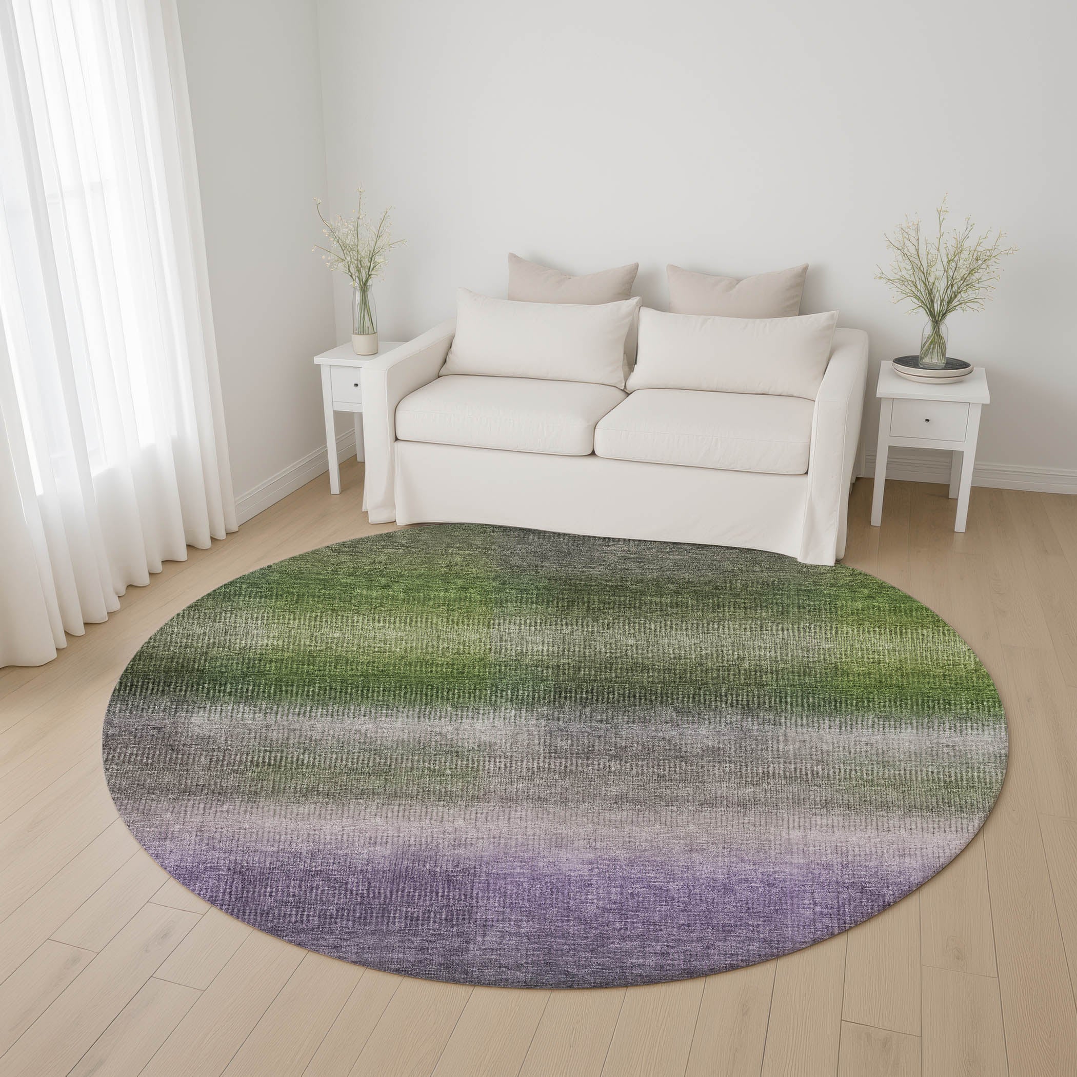Colombo Machine Washable Transitional Olive Green Rug 8' x 8' #shape_Round