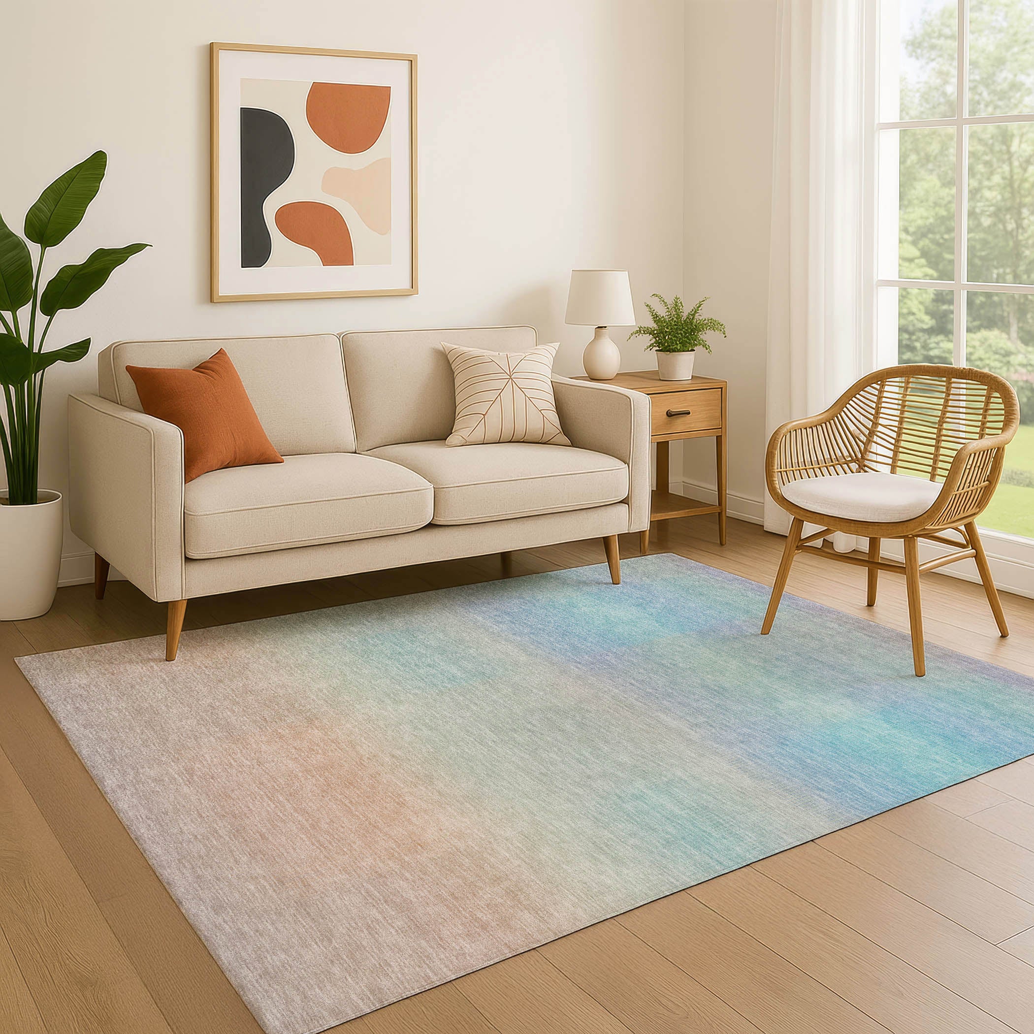 Colombo Machine Washable Transitional Sky Blue Rug 2'6" x 3'10" #shape_Rectangle