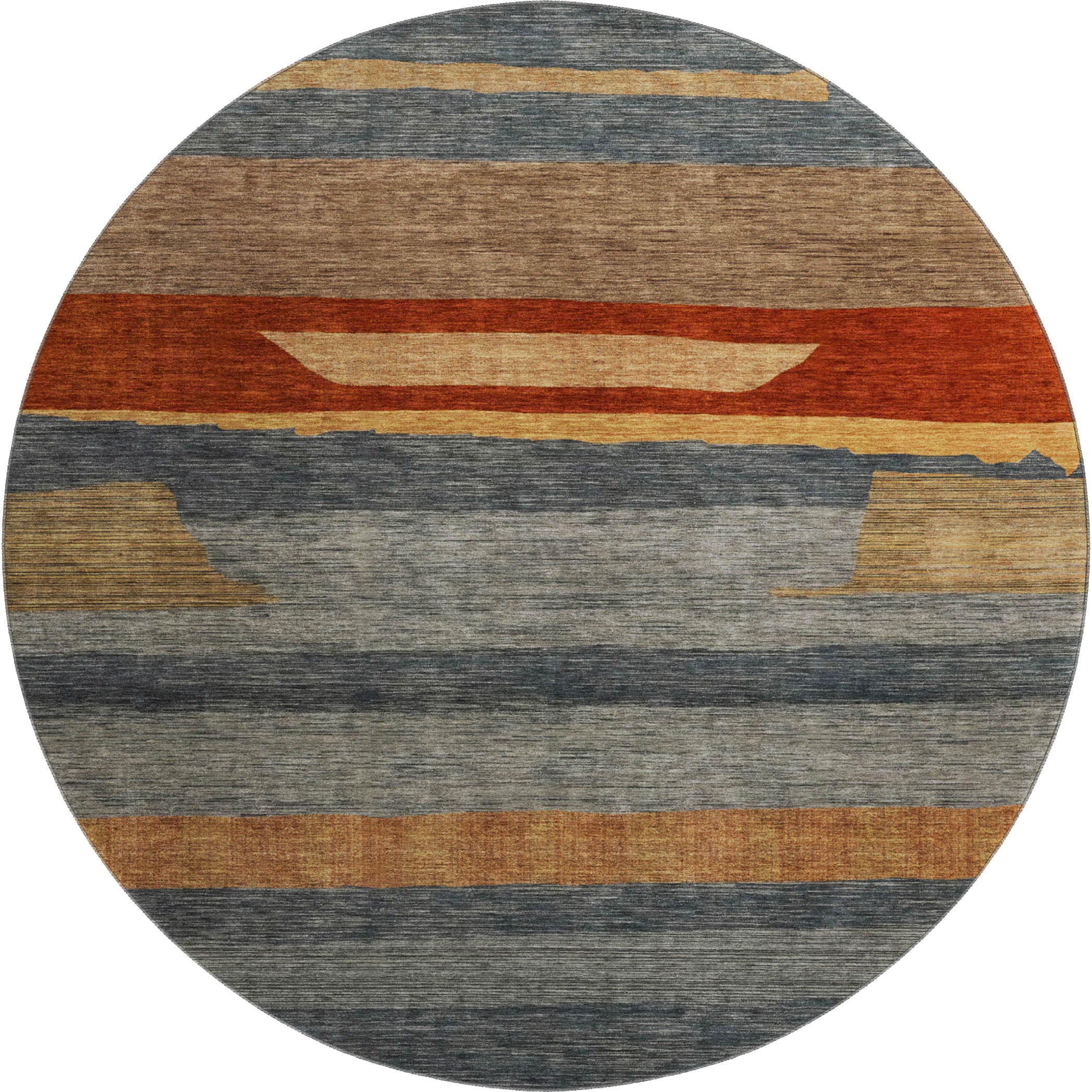 Dublin Machine Washable Transitional Blue Rug 8' x 8' #shape_Round