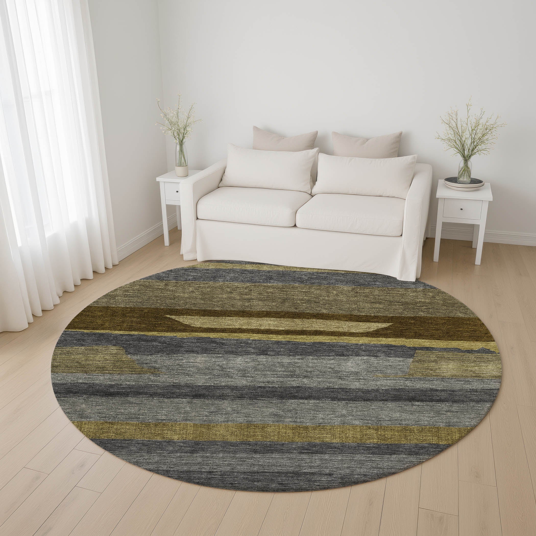 Dublin Machine Washable Transitional Gray Rug 8' x 8' #shape_Round