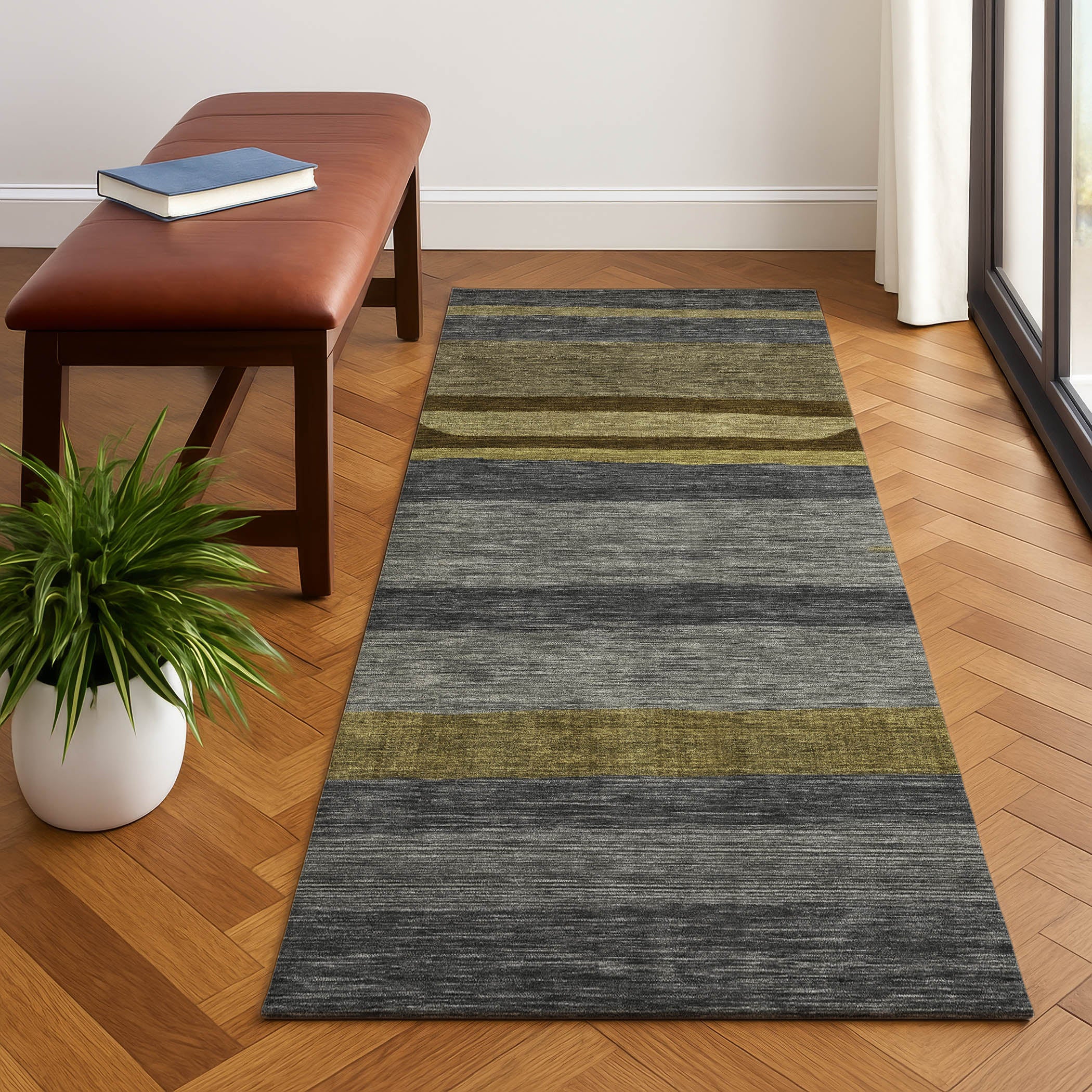 Dublin Machine Washable Transitional Gray Rug 2'3" x 7'6" #shape_Runner