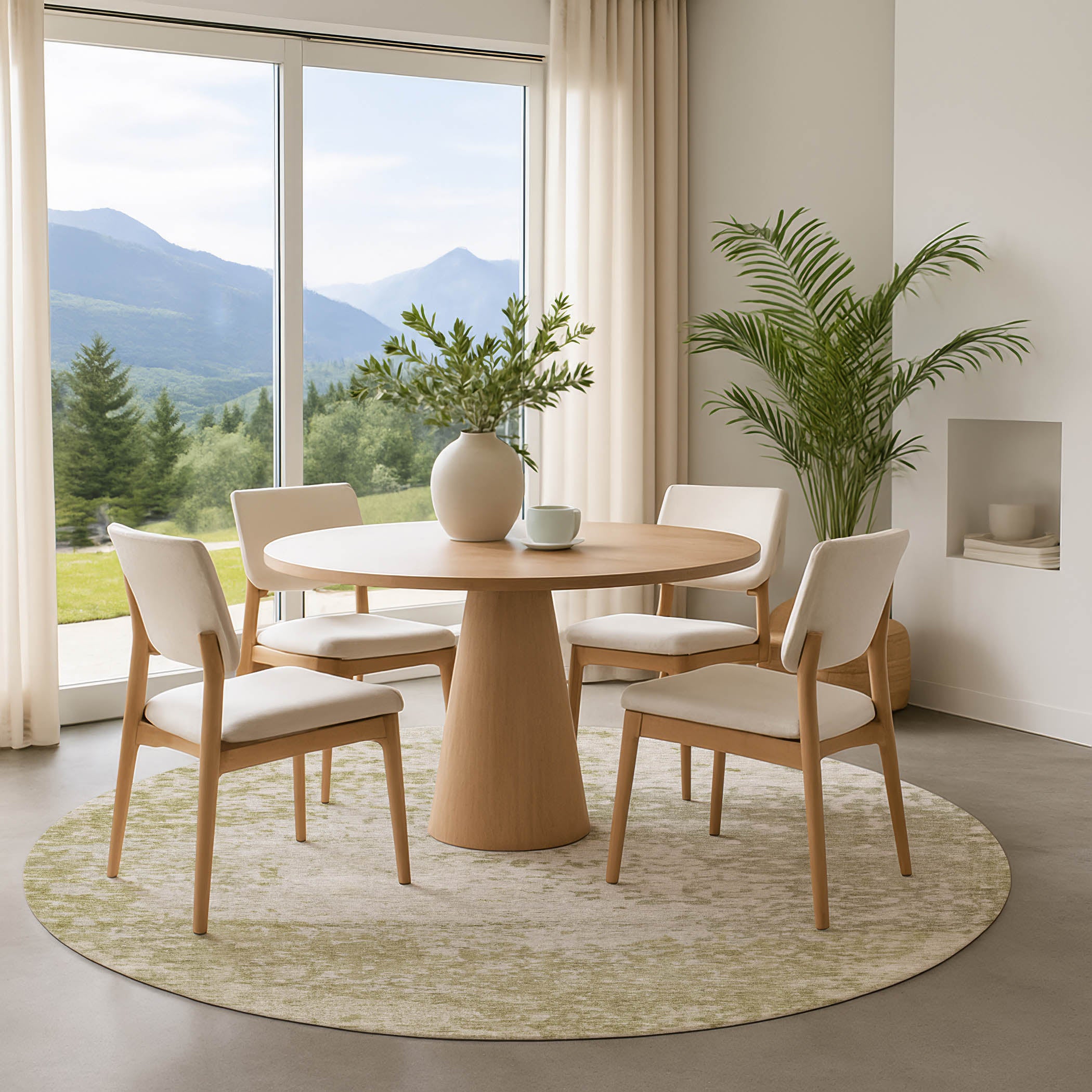 Oslo Machine Washable Transitional Beige Brown Rug 8' x 8' #shape_Round