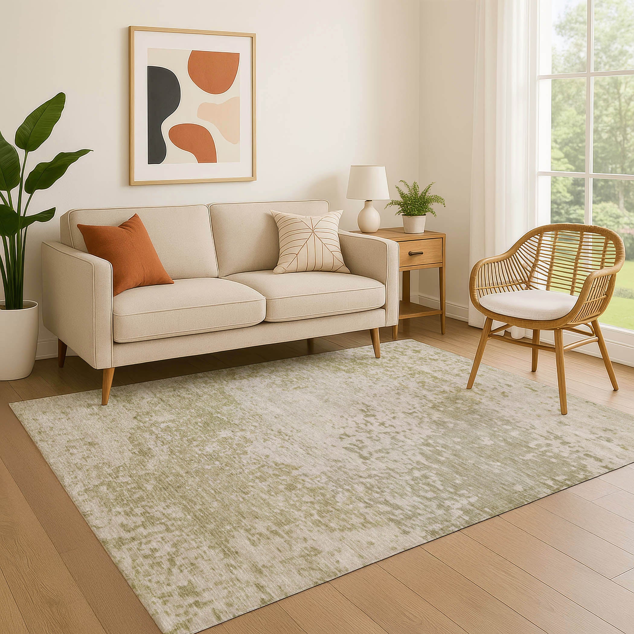 Oslo Machine Washable Transitional Beige Brown Rug 2'6" x 3'10" #shape_Rectangle