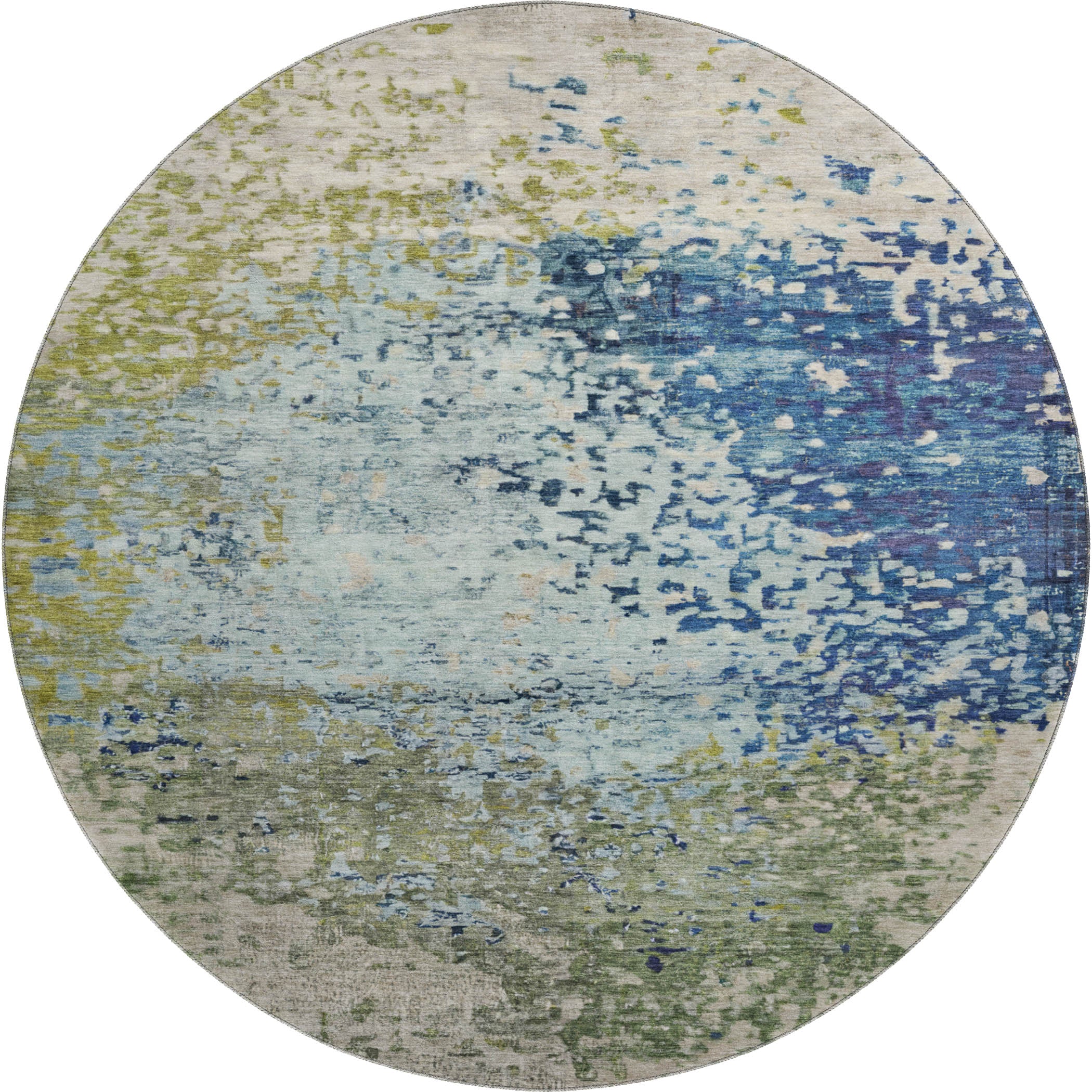 Oslo Machine Washable Transitional Blue Rug 8' x 8' #shape_Round