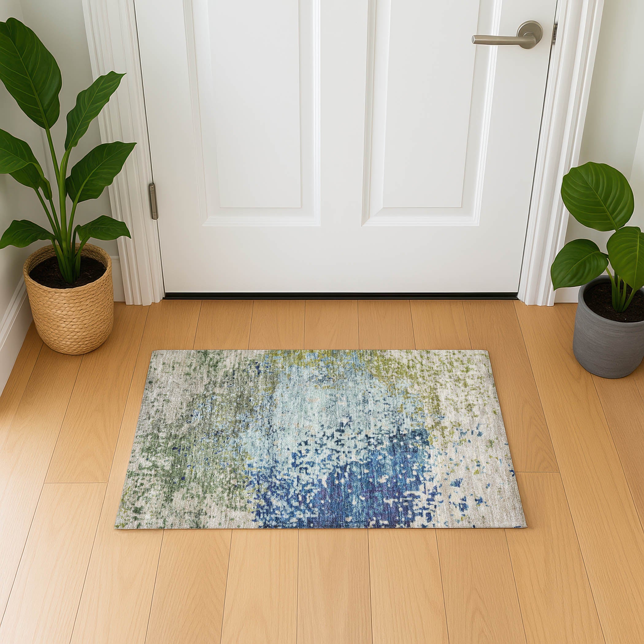 Oslo Machine Washable Transitional Blue Rug 1'8" x 2'6" #shape_Rectangle