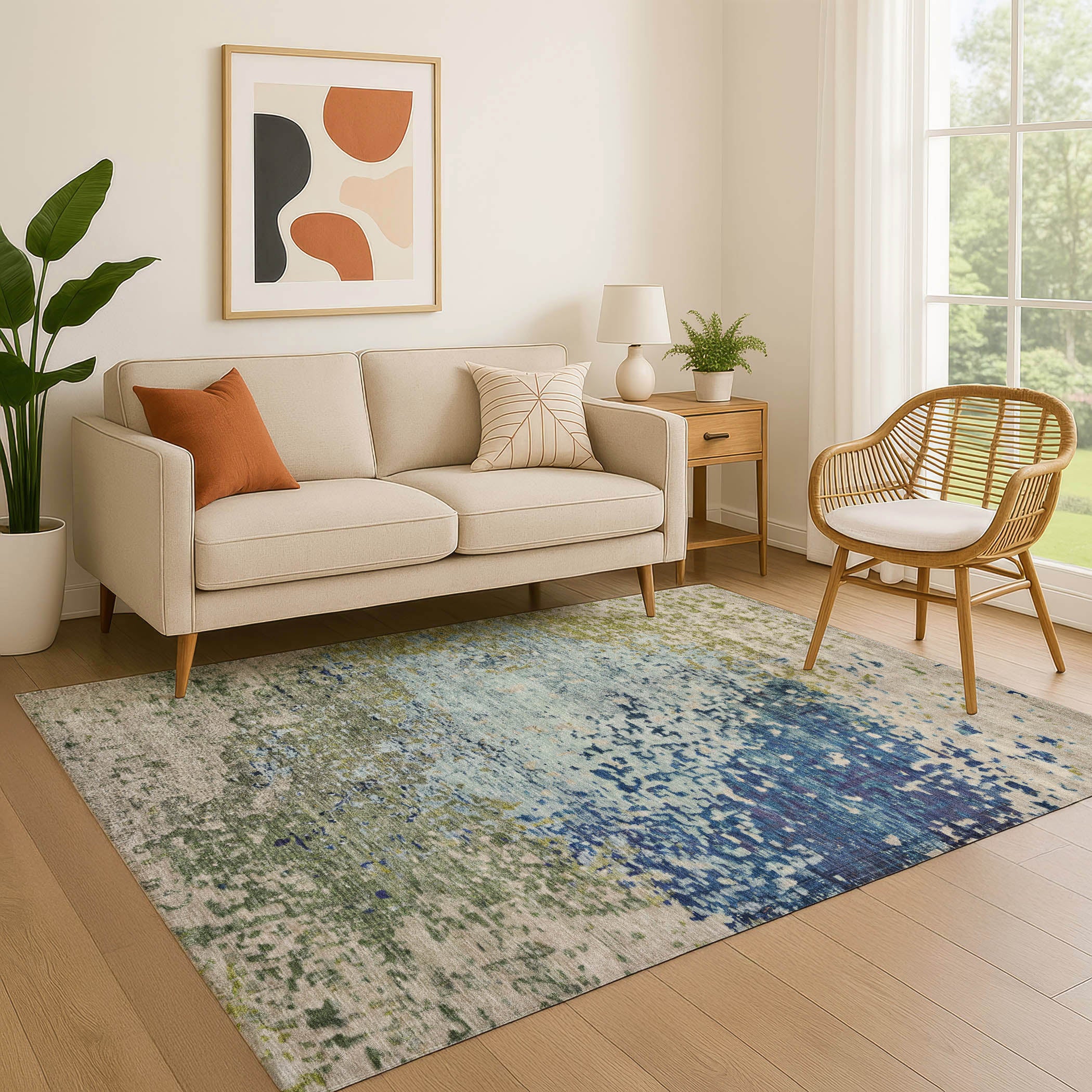 Oslo Machine Washable Transitional Blue Rug 2'6" x 3'10" #shape_Rectangle