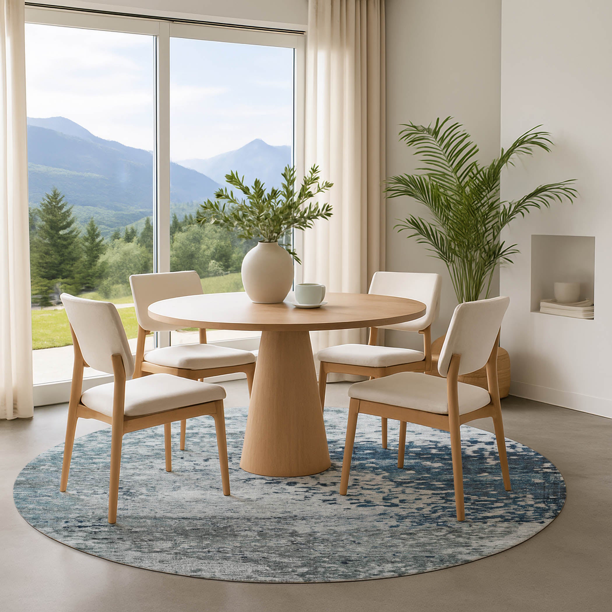 Oslo Machine Washable Transitional Denim Blue Rug 8' x 8' #shape_Round