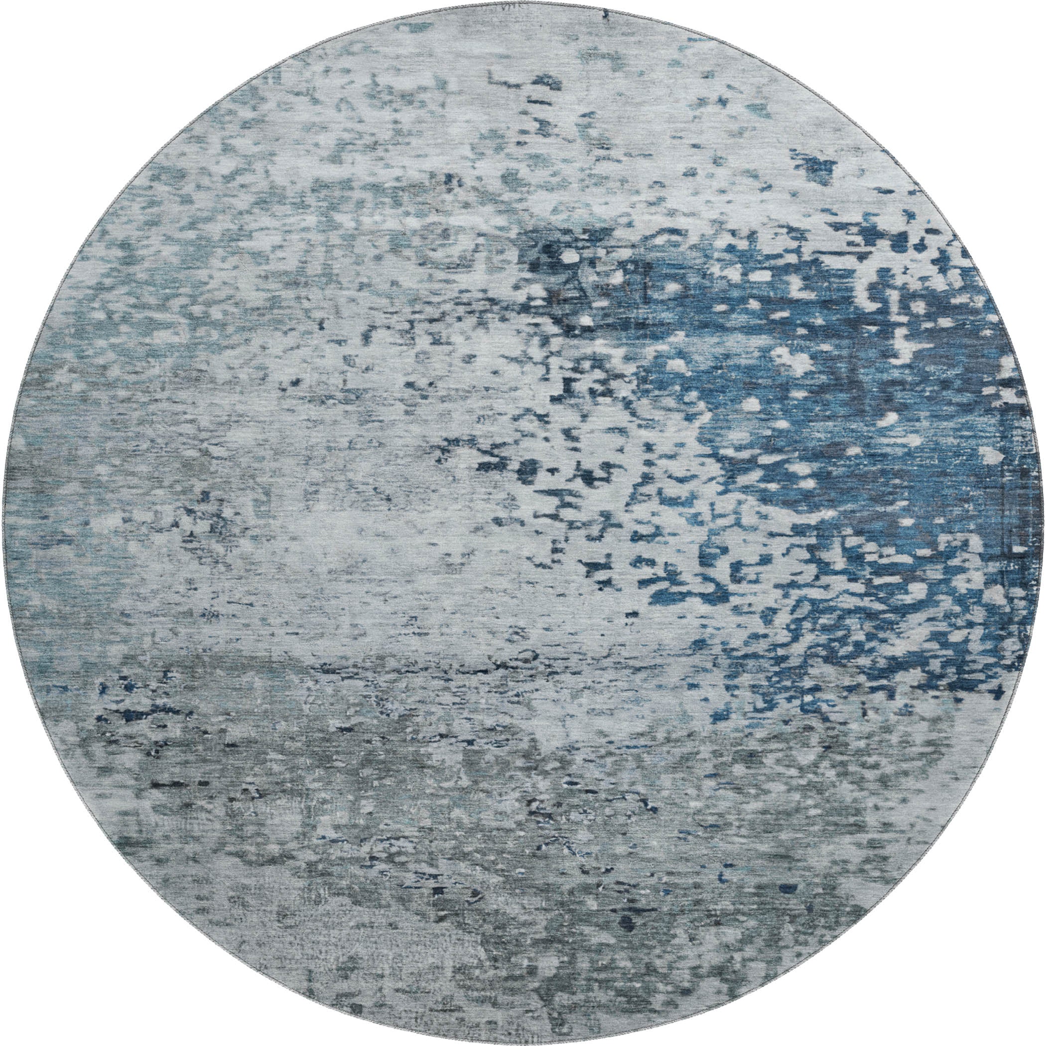 Oslo Machine Washable Transitional Denim Blue Rug 8' x 8' #shape_Round