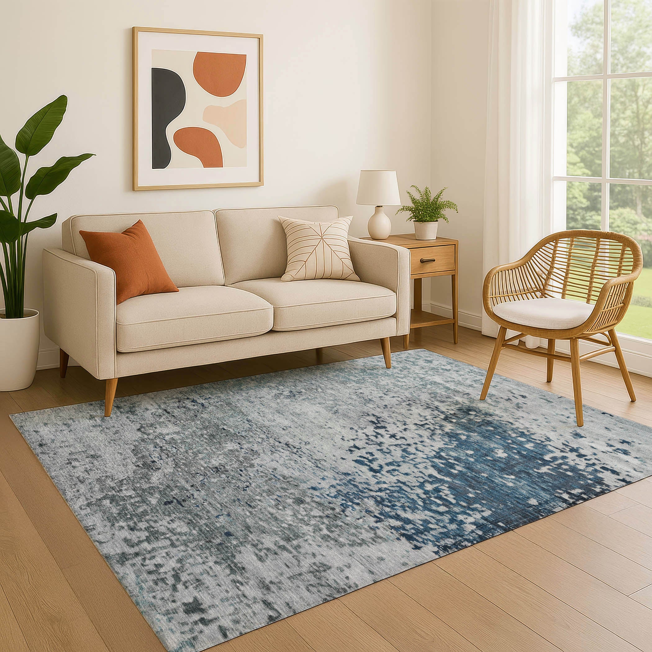 Oslo Machine Washable Transitional Denim Blue Rug 2'6" x 3'10" #shape_Rectangle
