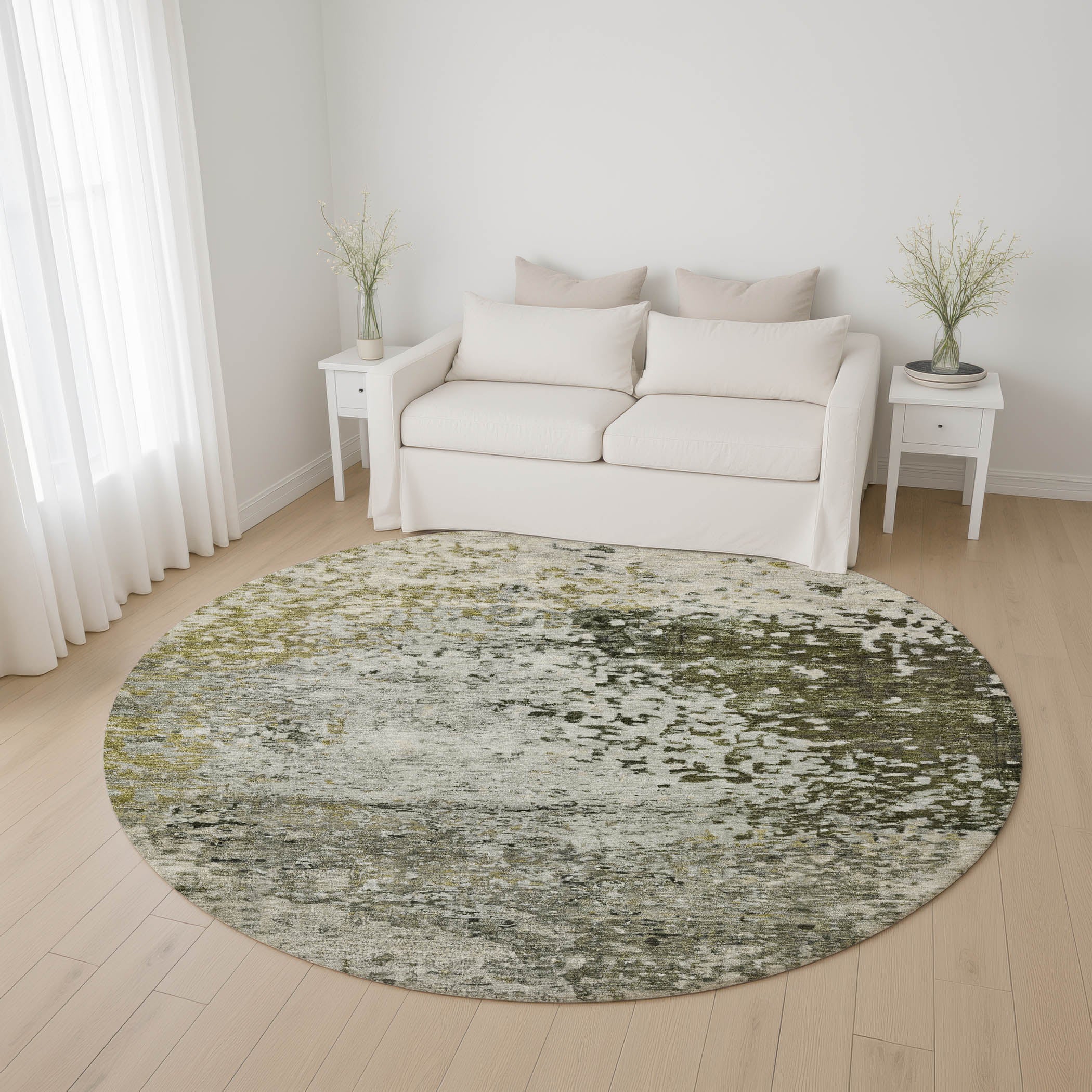 Oslo Machine Washable Transitional Graphite Gray Rug 8' x 8' #shape_Round