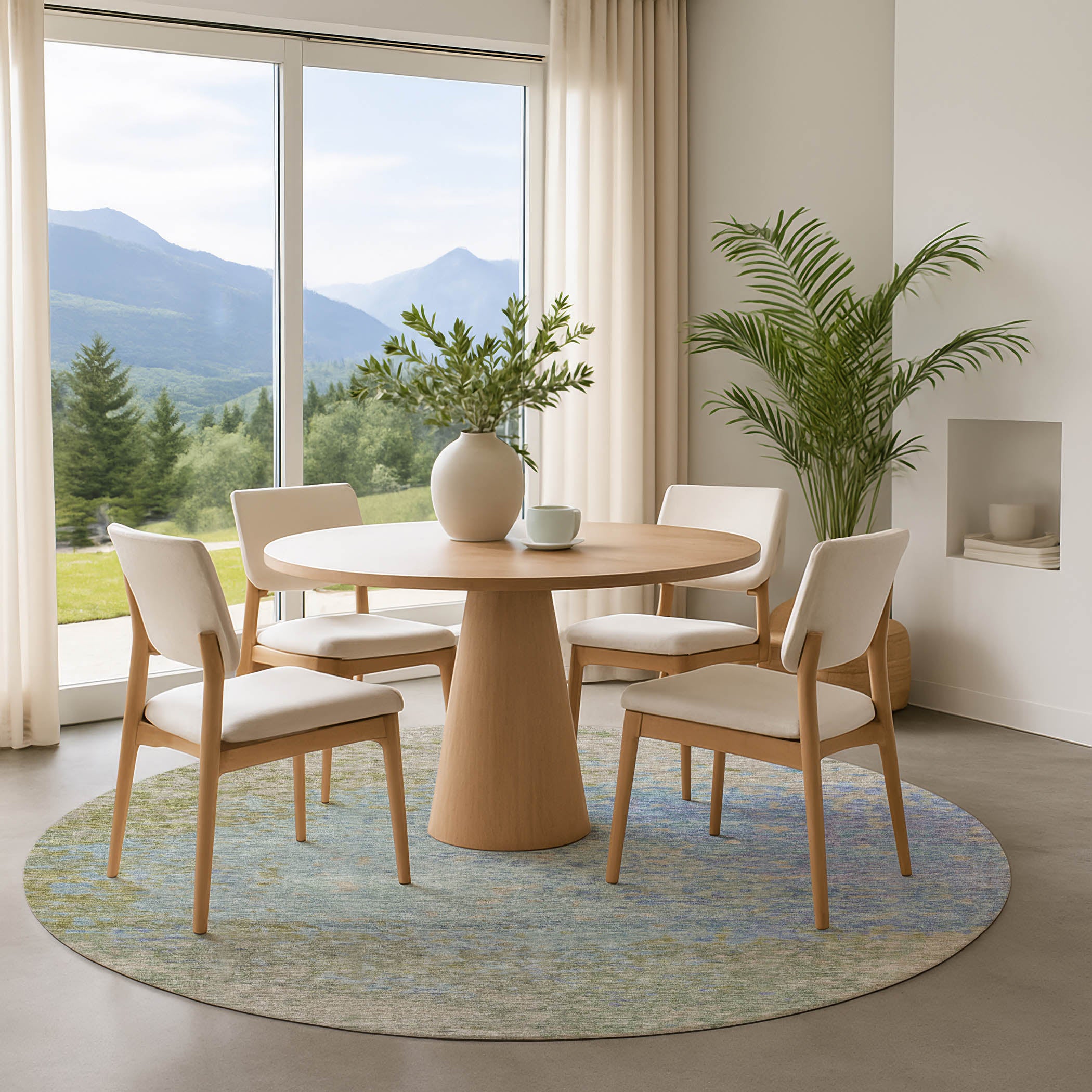 Oslo Machine Washable Transitional Sky Blue Rug 8' x 8' #shape_Round