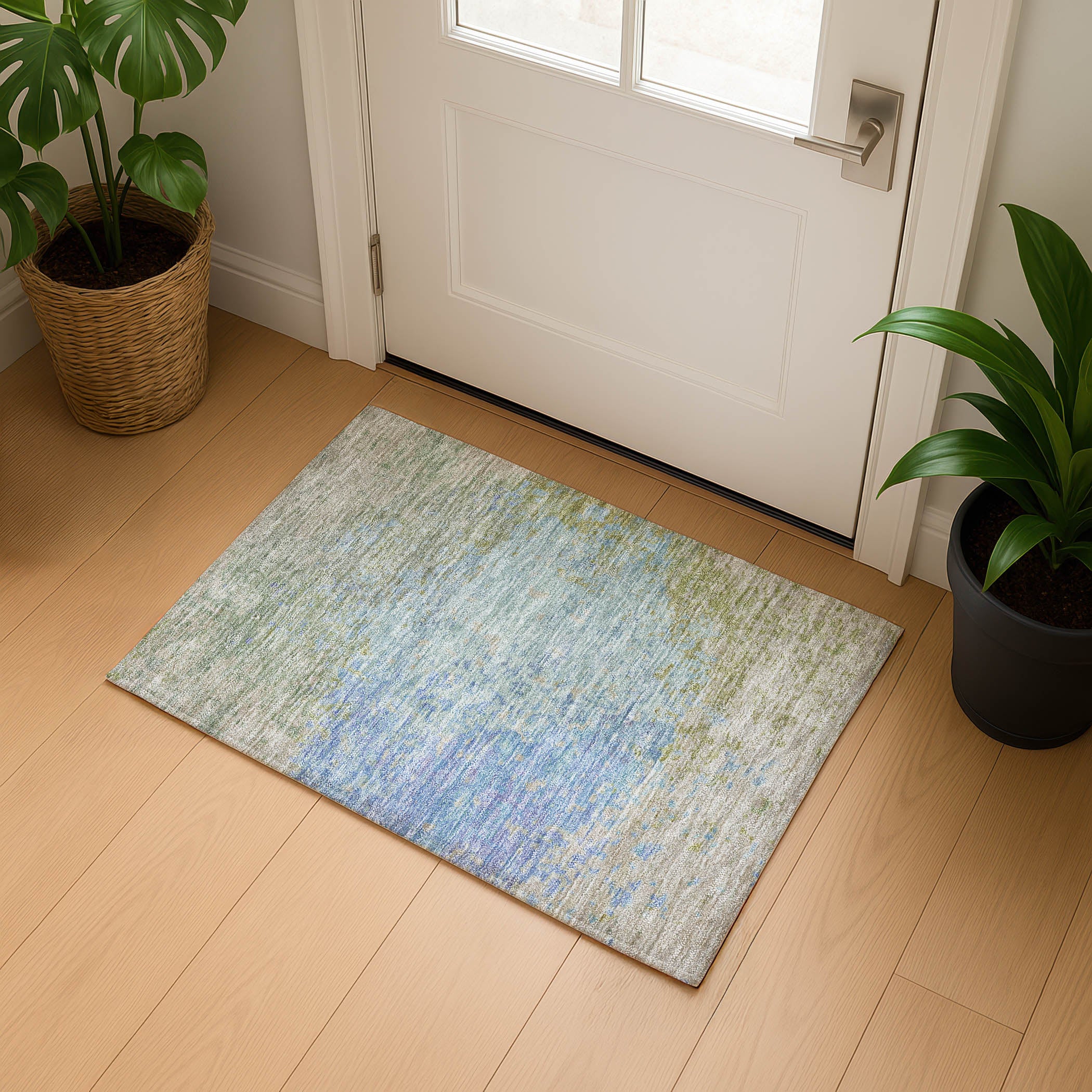Oslo Machine Washable Transitional Sky Blue Rug 1'8" x 2'6" #shape_Rectangle