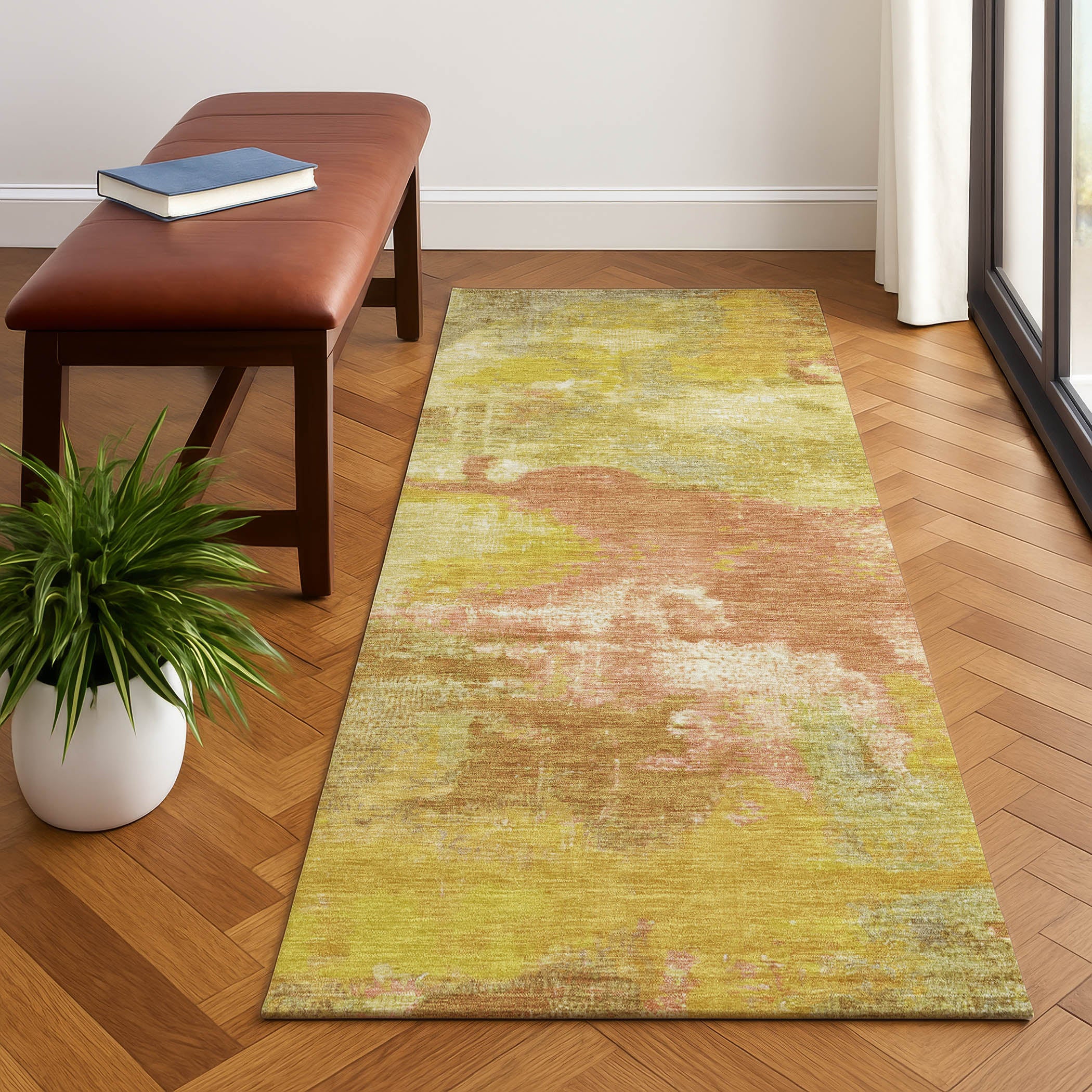 Seville Machine Washable Transitional Aloe Green Rug 2'3" x 7'6" #shape_Runner
