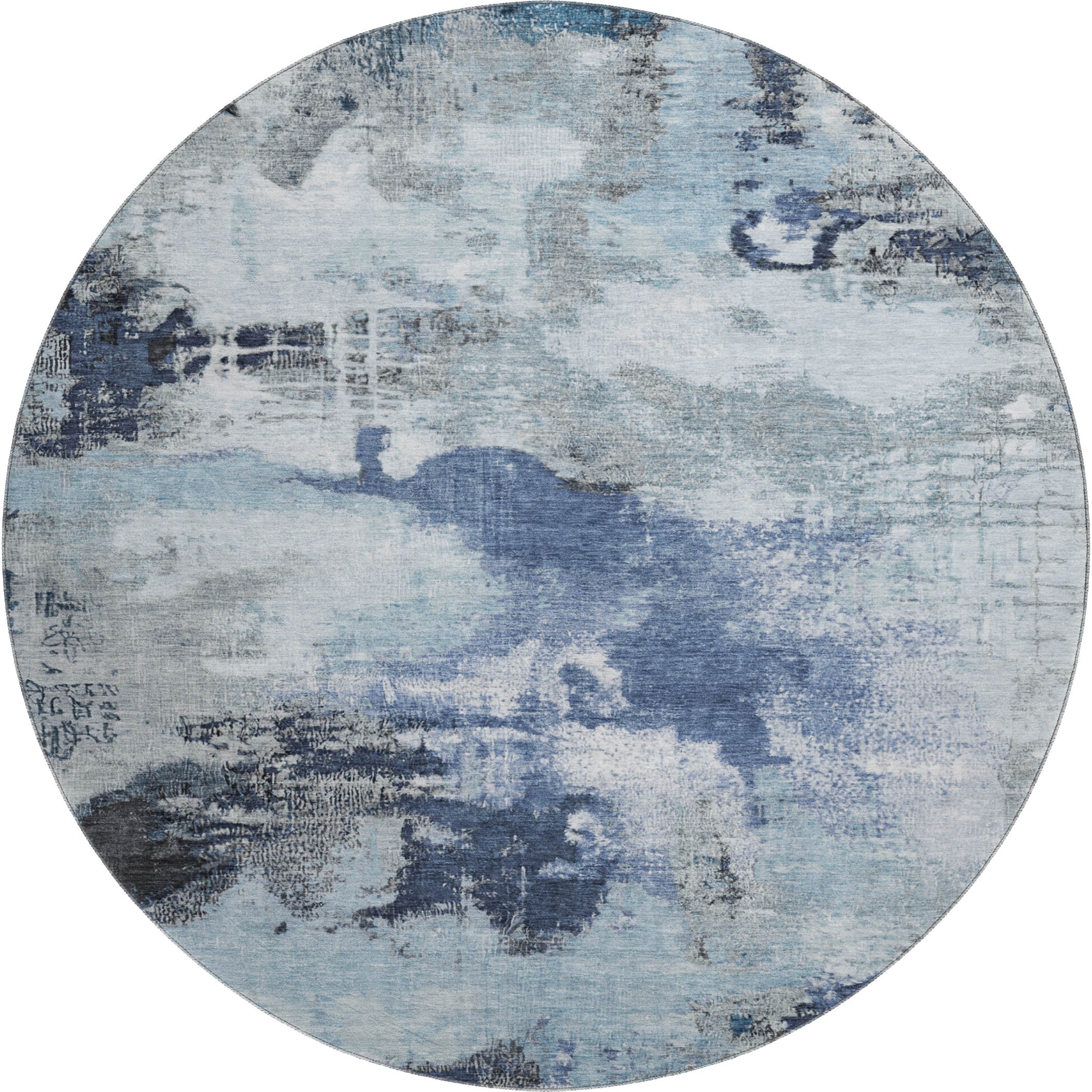 Seville Machine Washable Transitional Blue Rug 8' x 8' #shape_Round