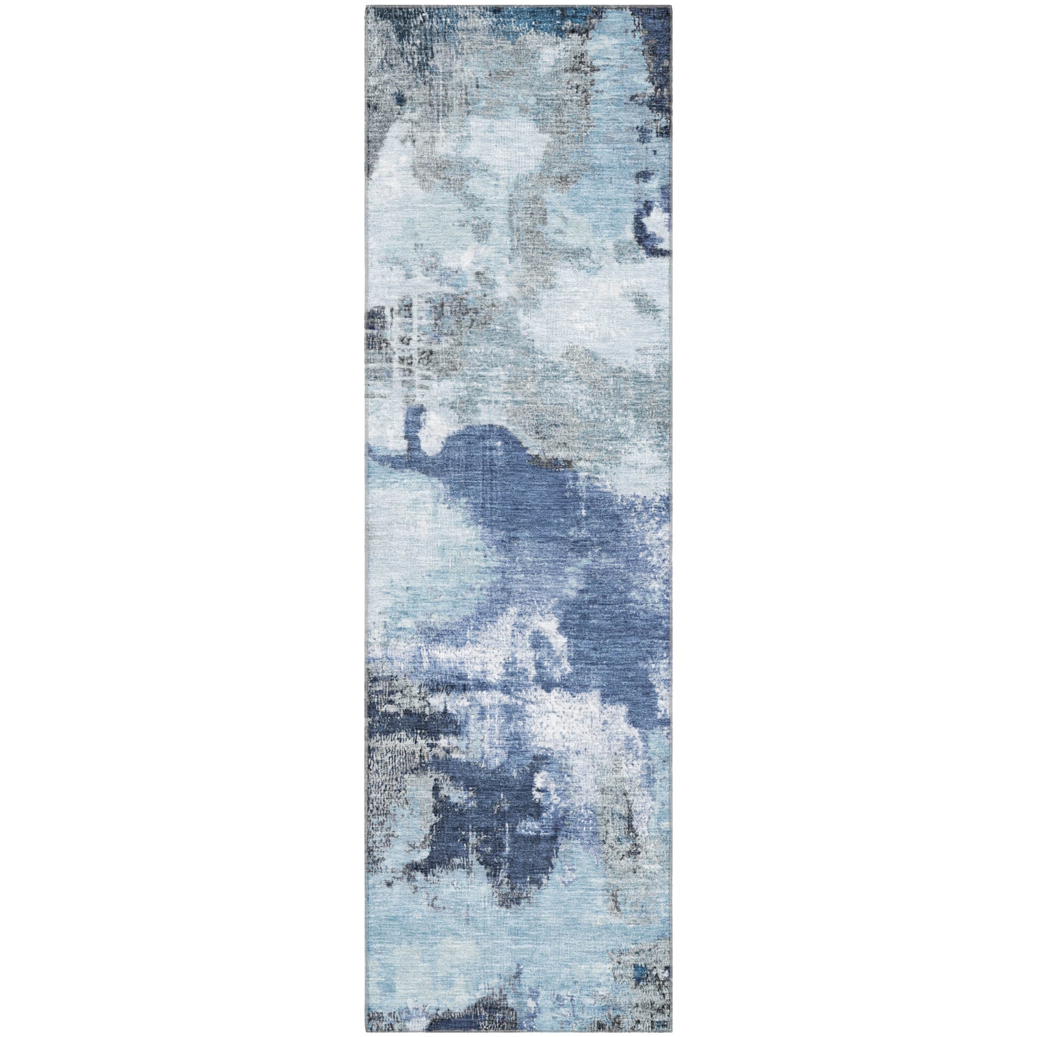Seville Machine Washable Transitional Blue Rug 2'3" x 7'6" #shape_Runner