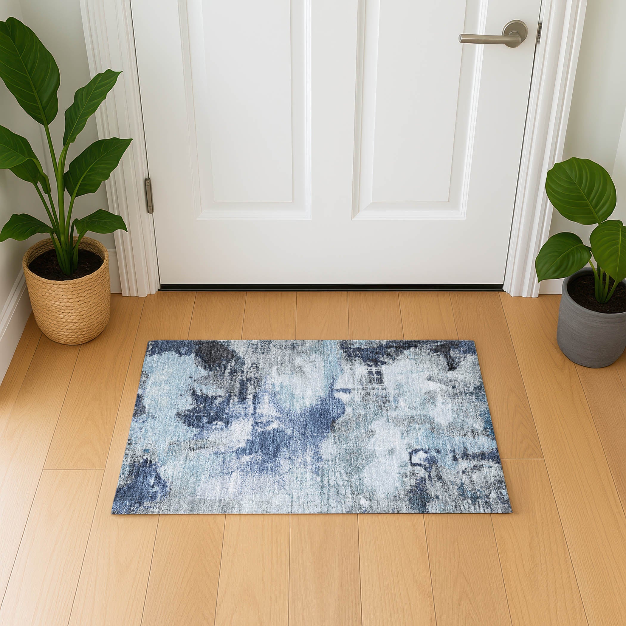 Seville Machine Washable Transitional Blue Rug 1'8" x 2'6" #shape_Rectangle