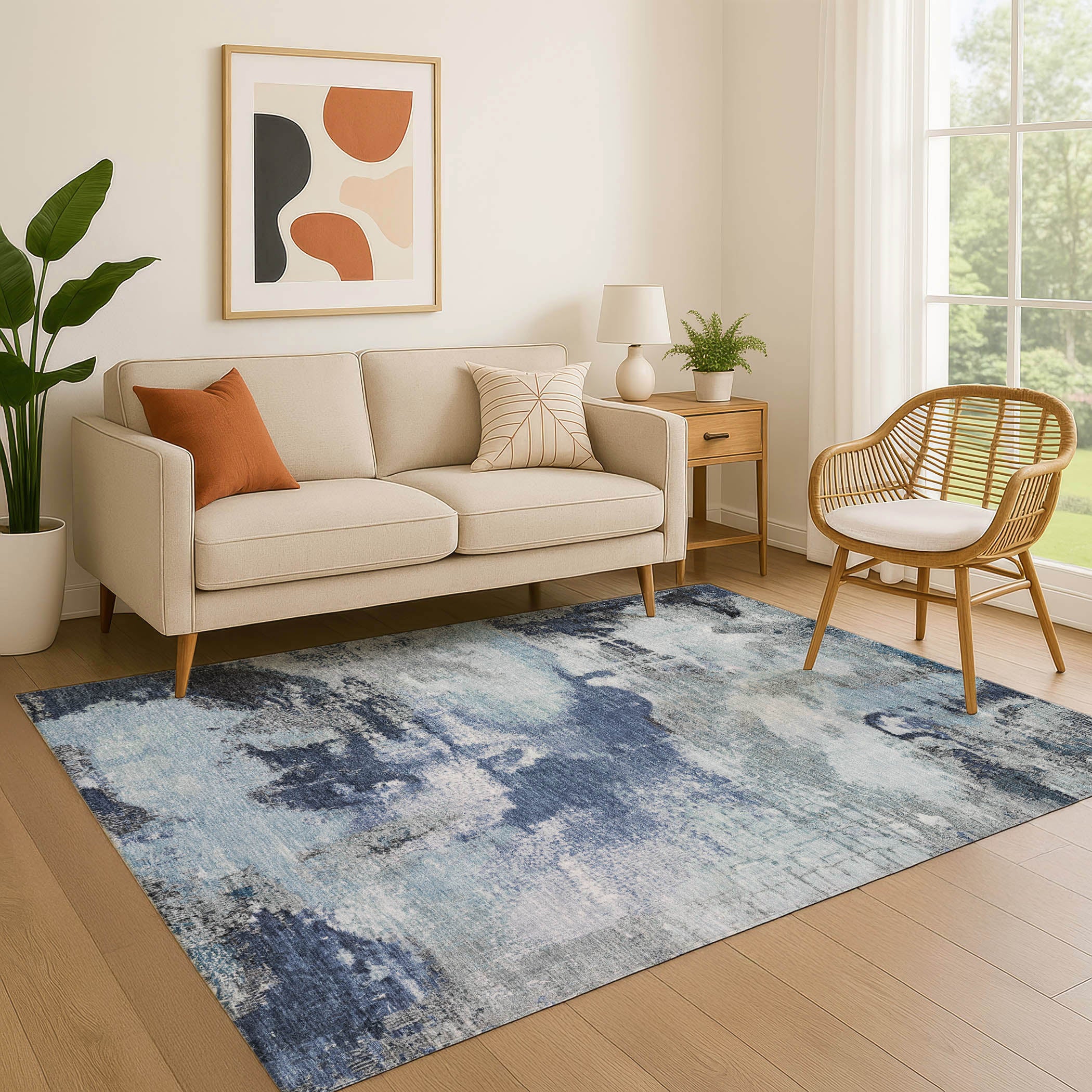 Seville Machine Washable Transitional Blue Rug 2'6" x 3'10" #shape_Rectangle