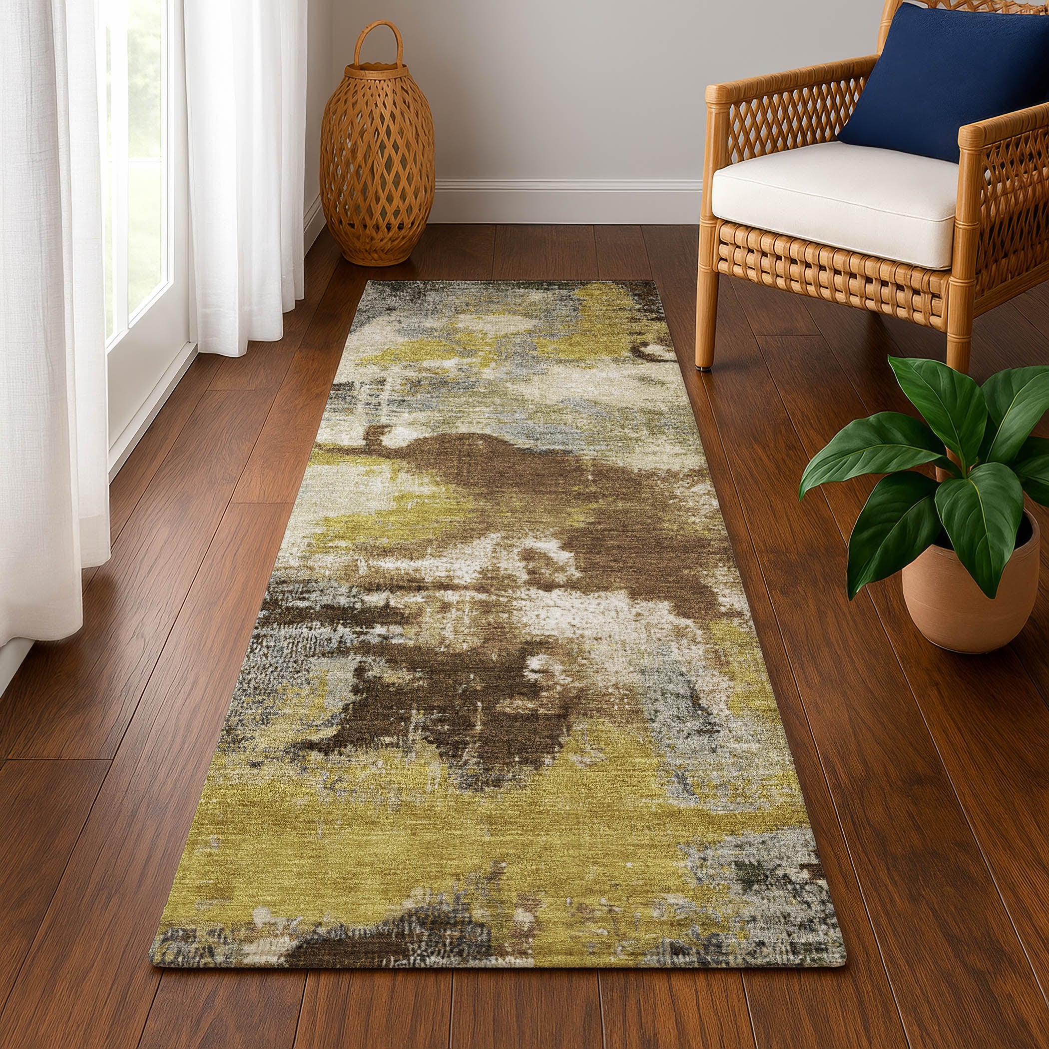 Seville Machine Washable Transitional Brown Rug 2'3" x 7'6" #shape_Runner