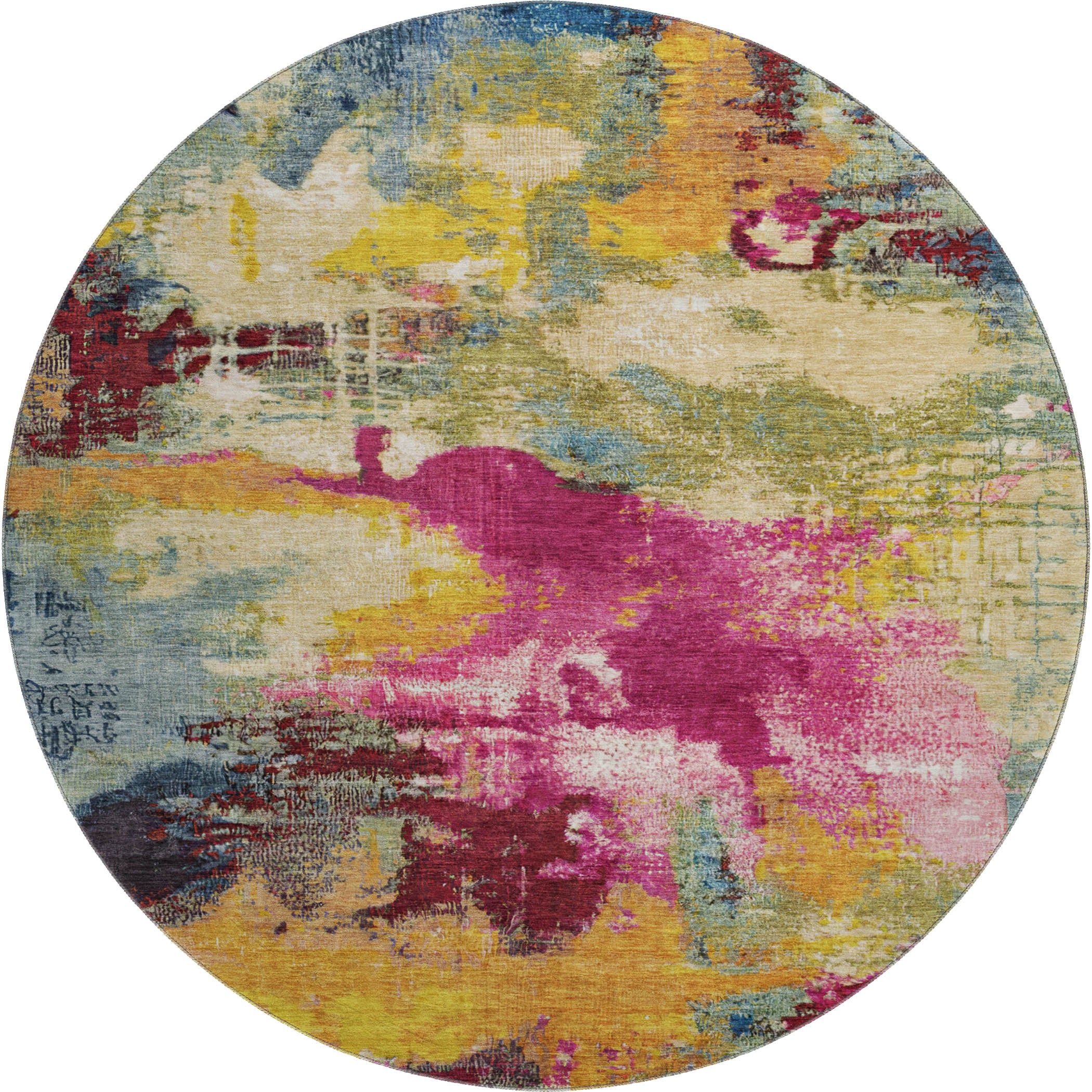 Seville Machine Washable Transitional Garnet Red Rug 8' x 8' #shape_Round