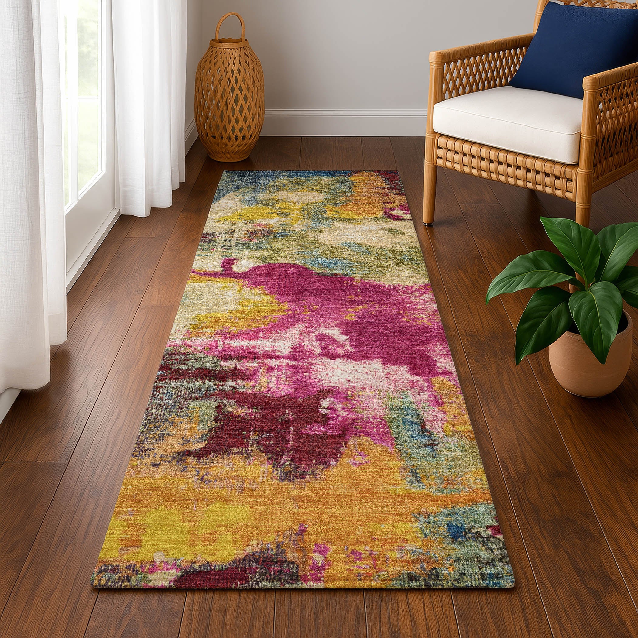 Seville Machine Washable Transitional Garnet Red Rug 2'3" x 7'6" #shape_Runner