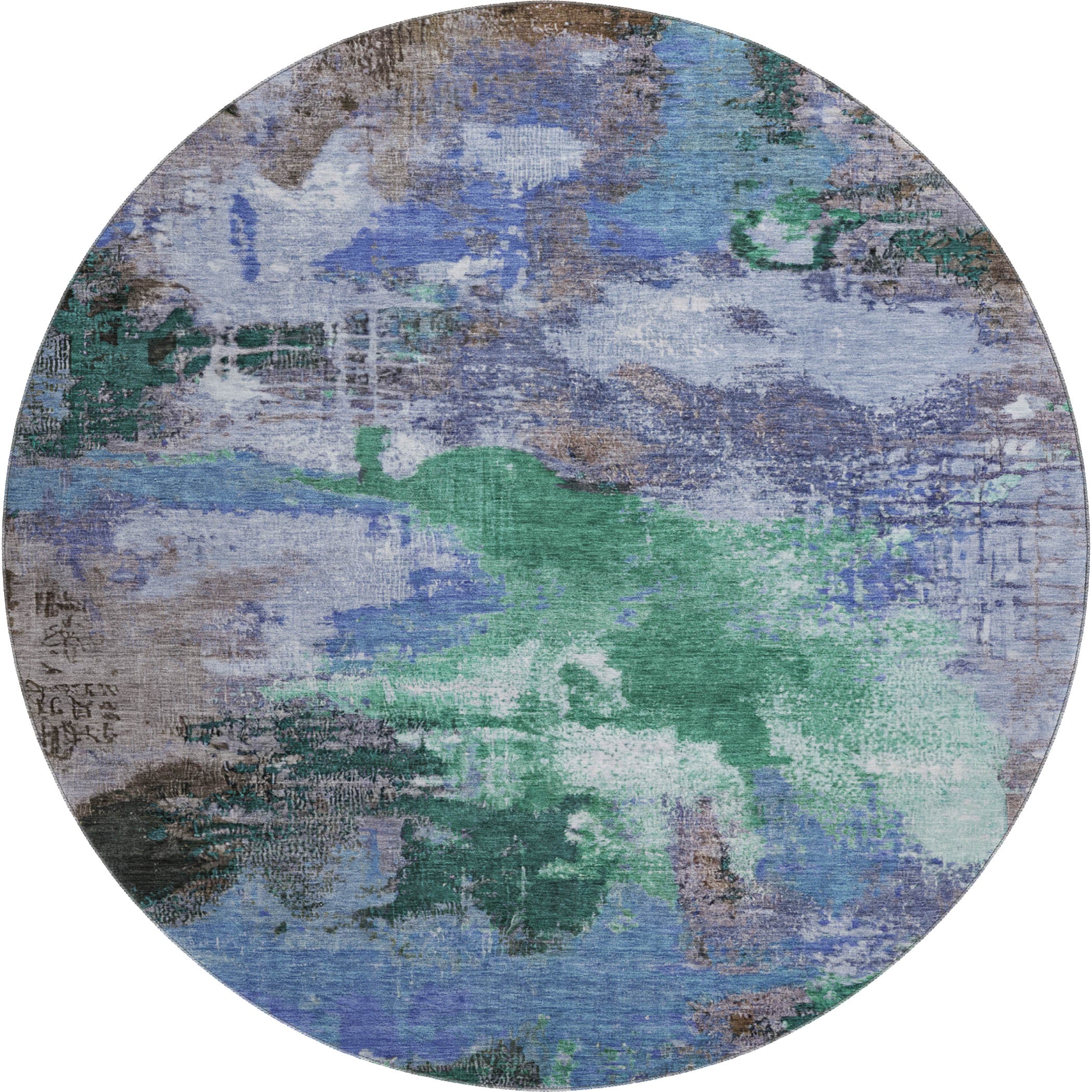 Seville Machine Washable Transitional Green Rug 8' x 8' #shape_Round