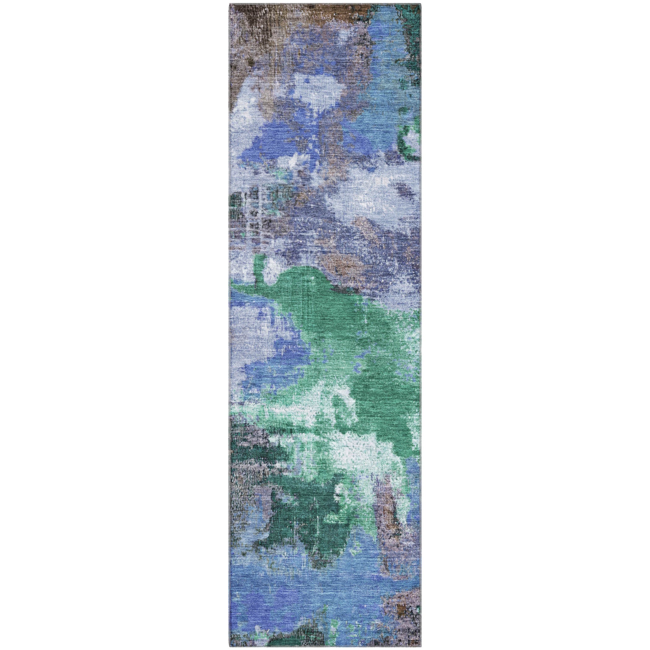 Seville Machine Washable Transitional Green Rug 2'3" x 7'6" #shape_Runner