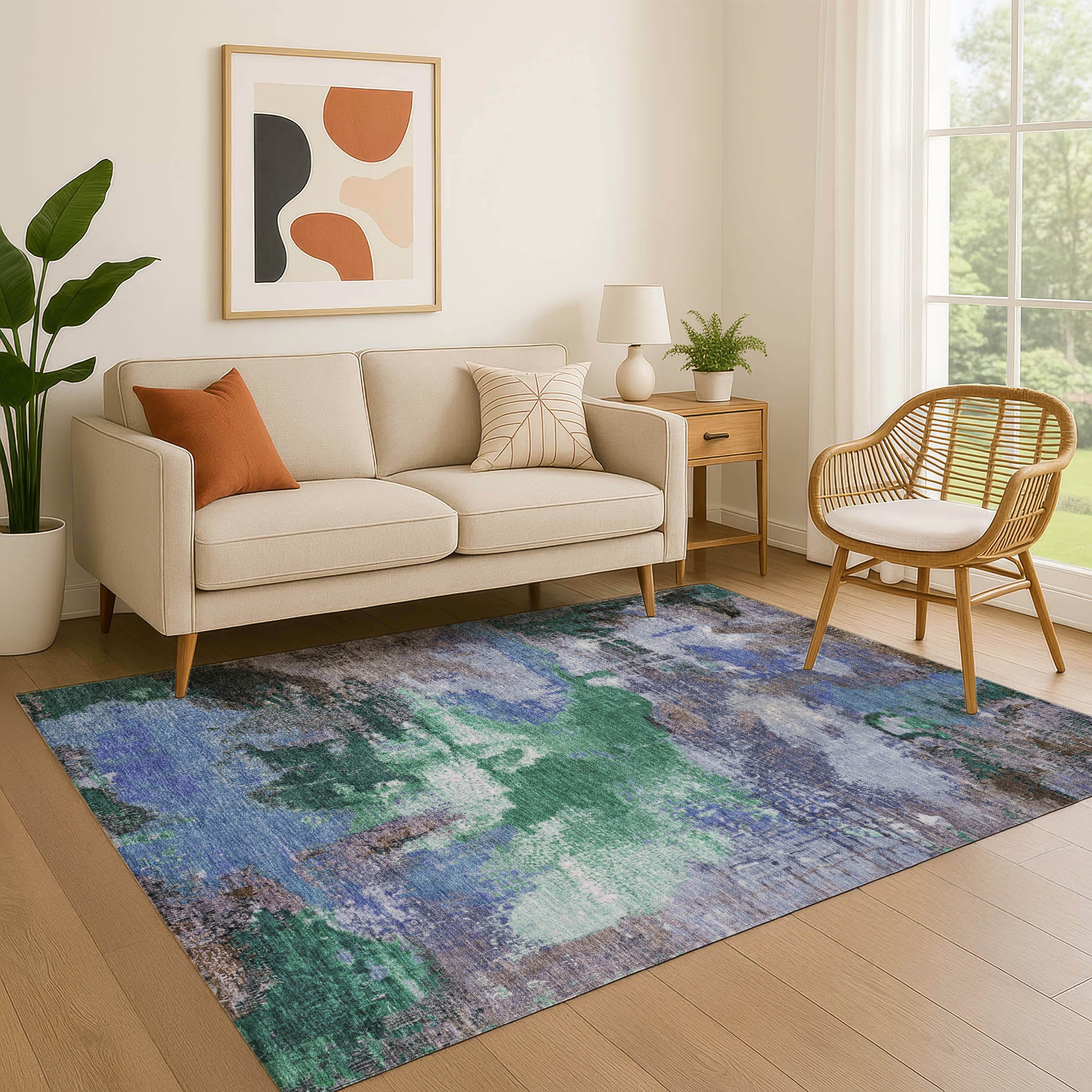 Seville Machine Washable Transitional Green Rug 2'6" x 3'10" #shape_Rectangle