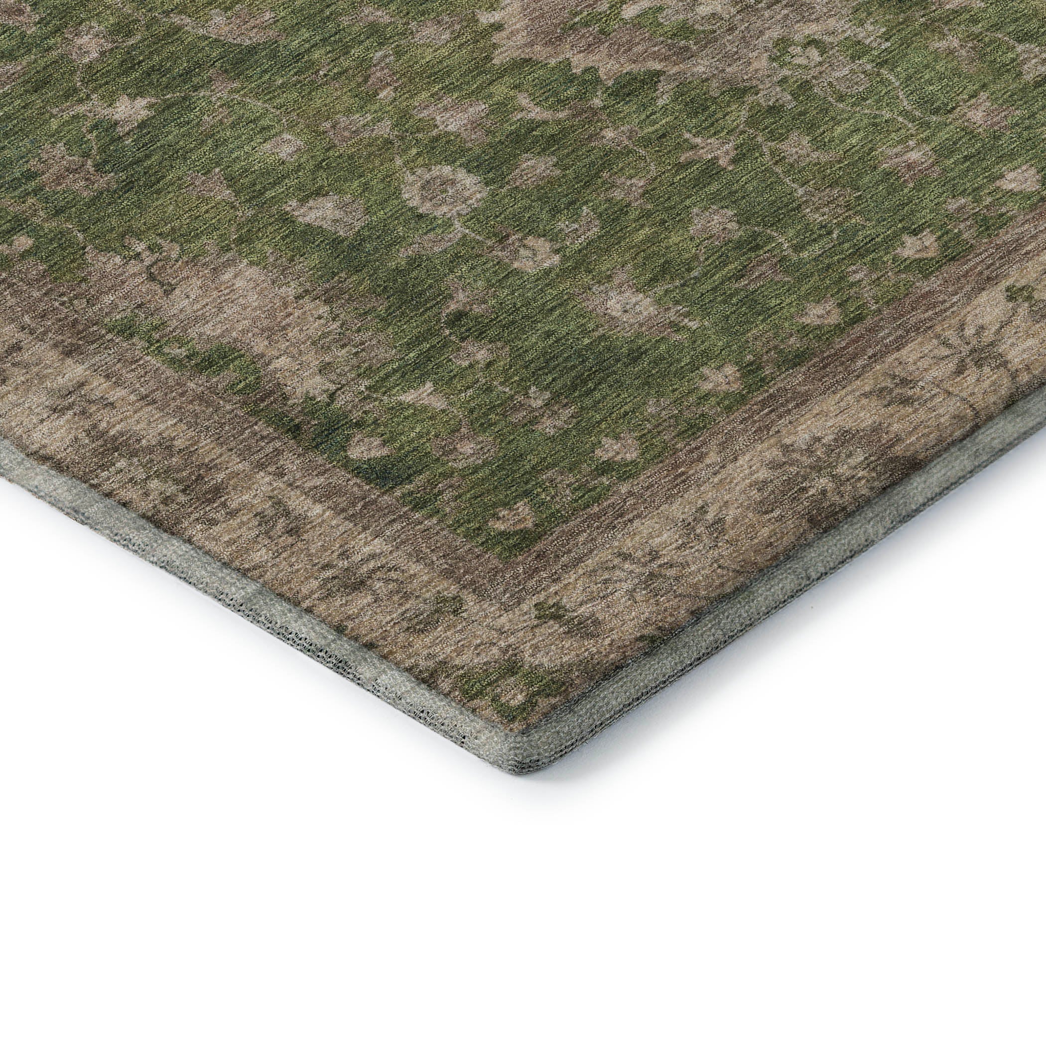 Siena Machine Washable Traditional Aloe Green Rug 1'8" x 2'6" #shape_Rectangle