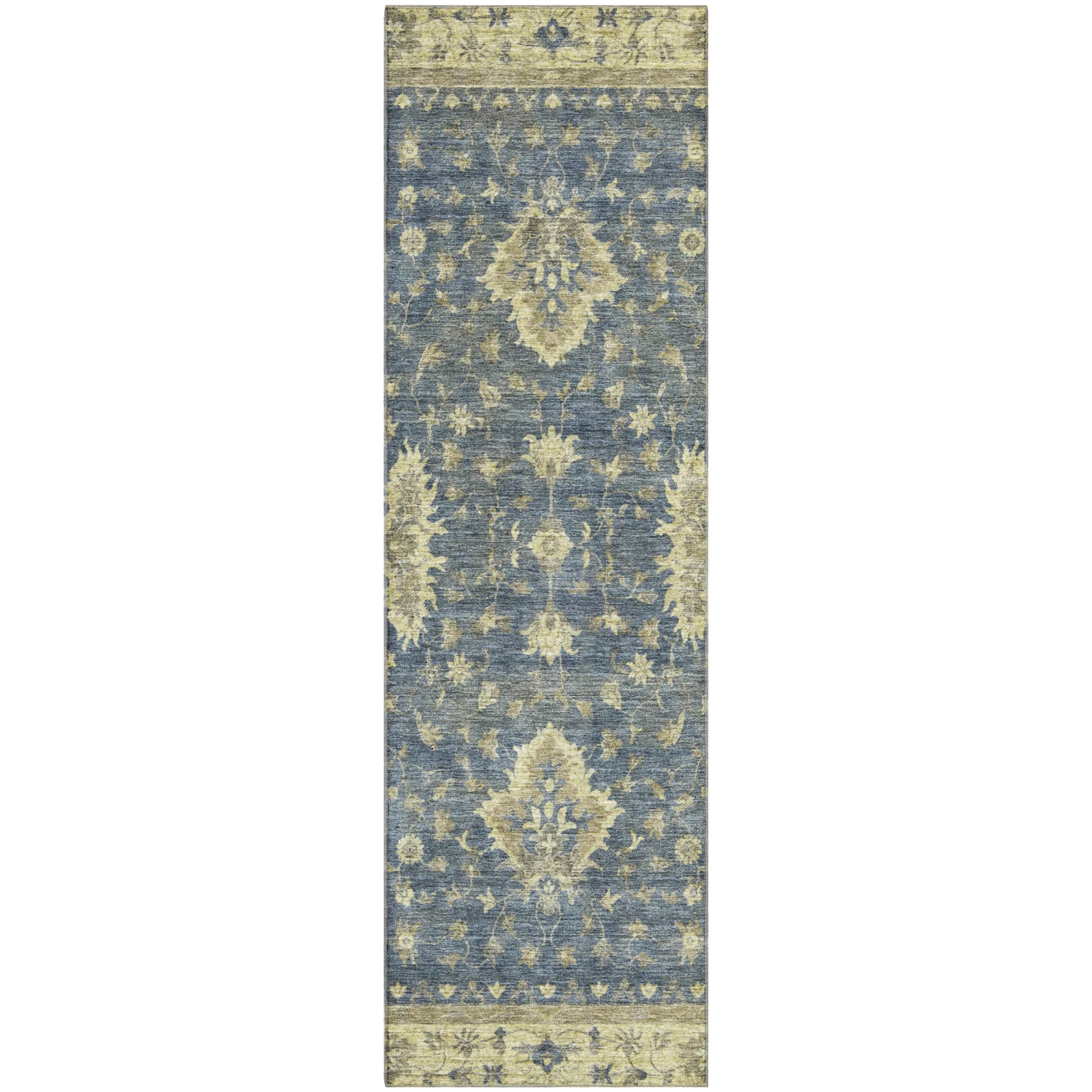 Siena Machine Washable Traditional Blue Rug 2'3" x 7'6" #shape_Runner