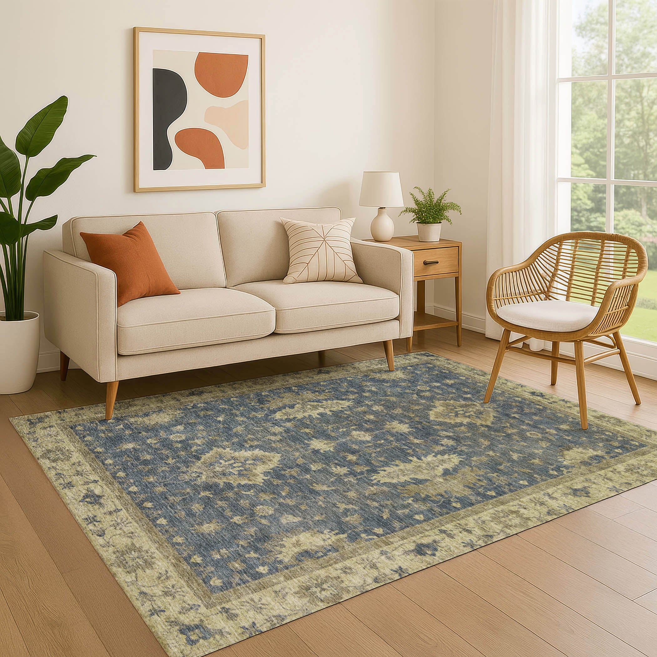 Siena Machine Washable Traditional Blue Rug 2'6" x 3'10" #shape_Rectangle