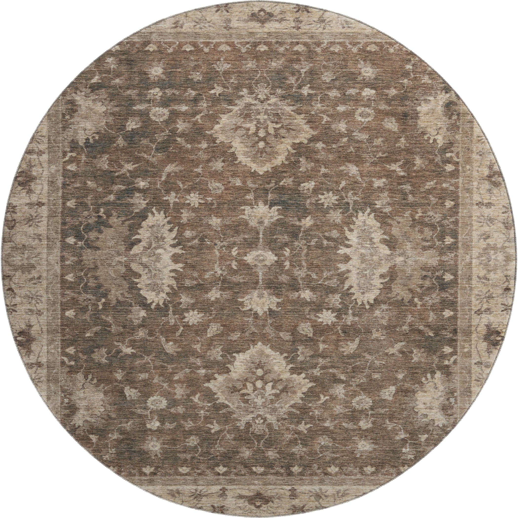 Siena Machine Washable Traditional Brown Rug 8' x 8' #shape_Round