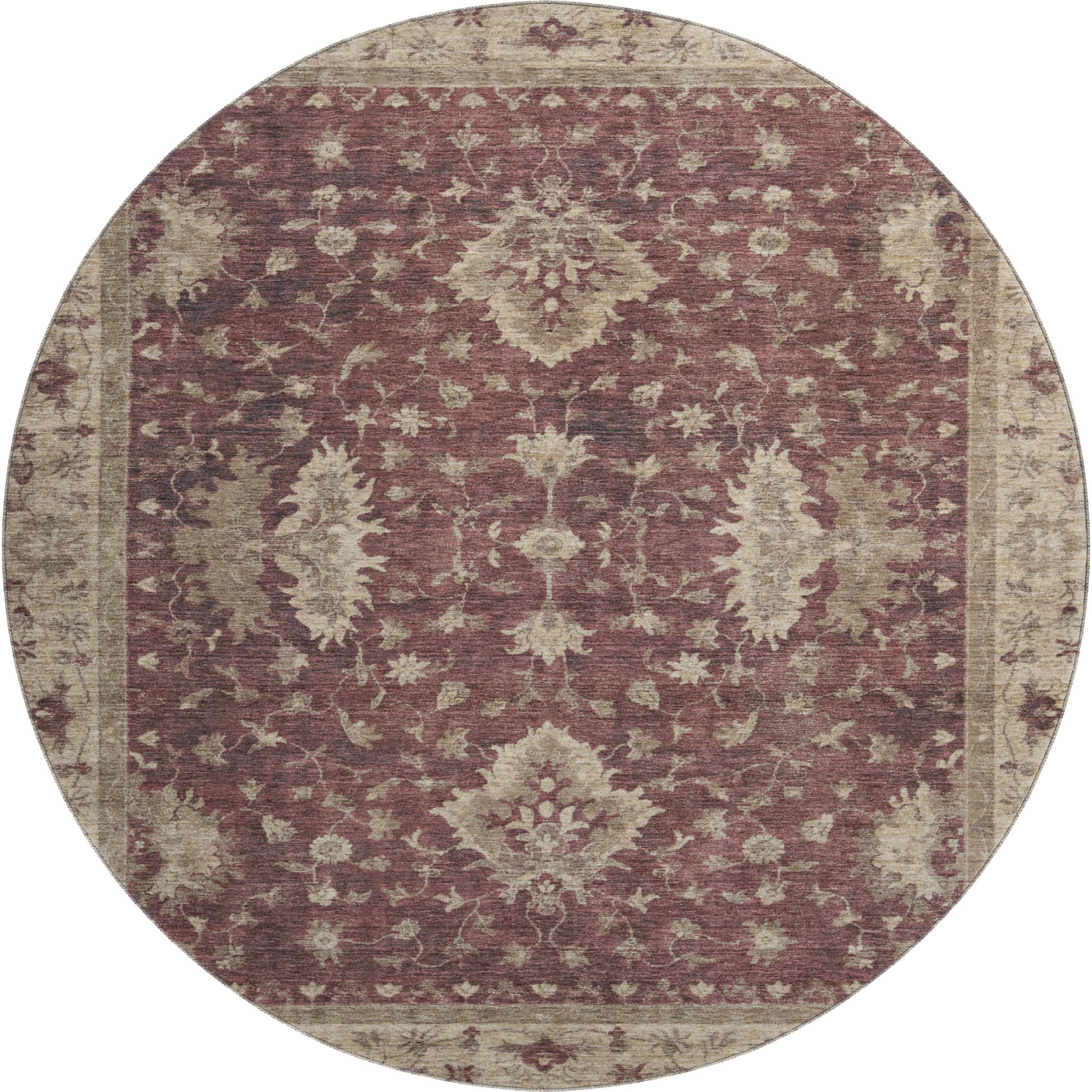 Siena Machine Washable Traditional Burgundy Red Rug 8' x 8' #shape_Round