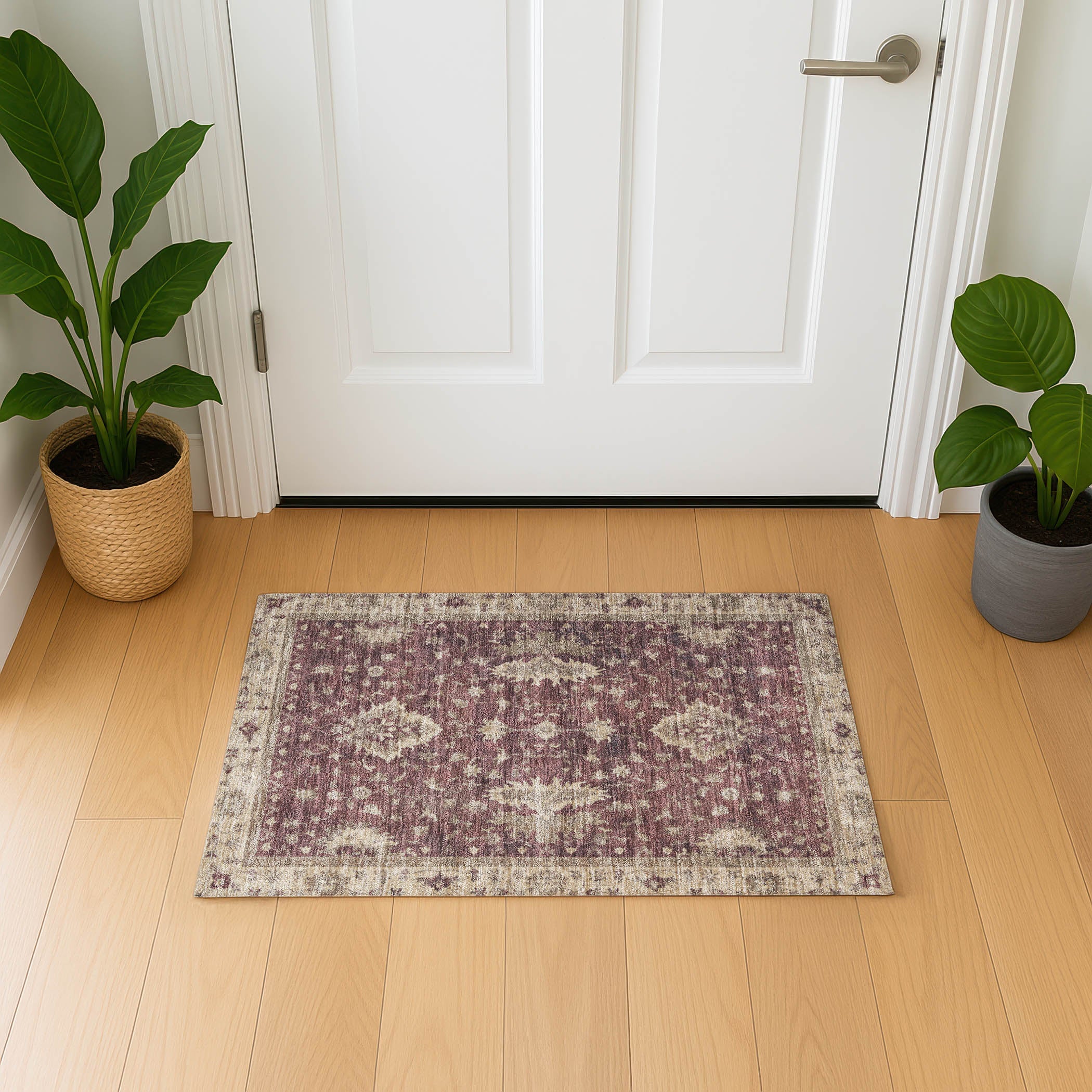 Siena Machine Washable Traditional Burgundy Red Rug 1'8" x 2'6" #shape_Rectangle