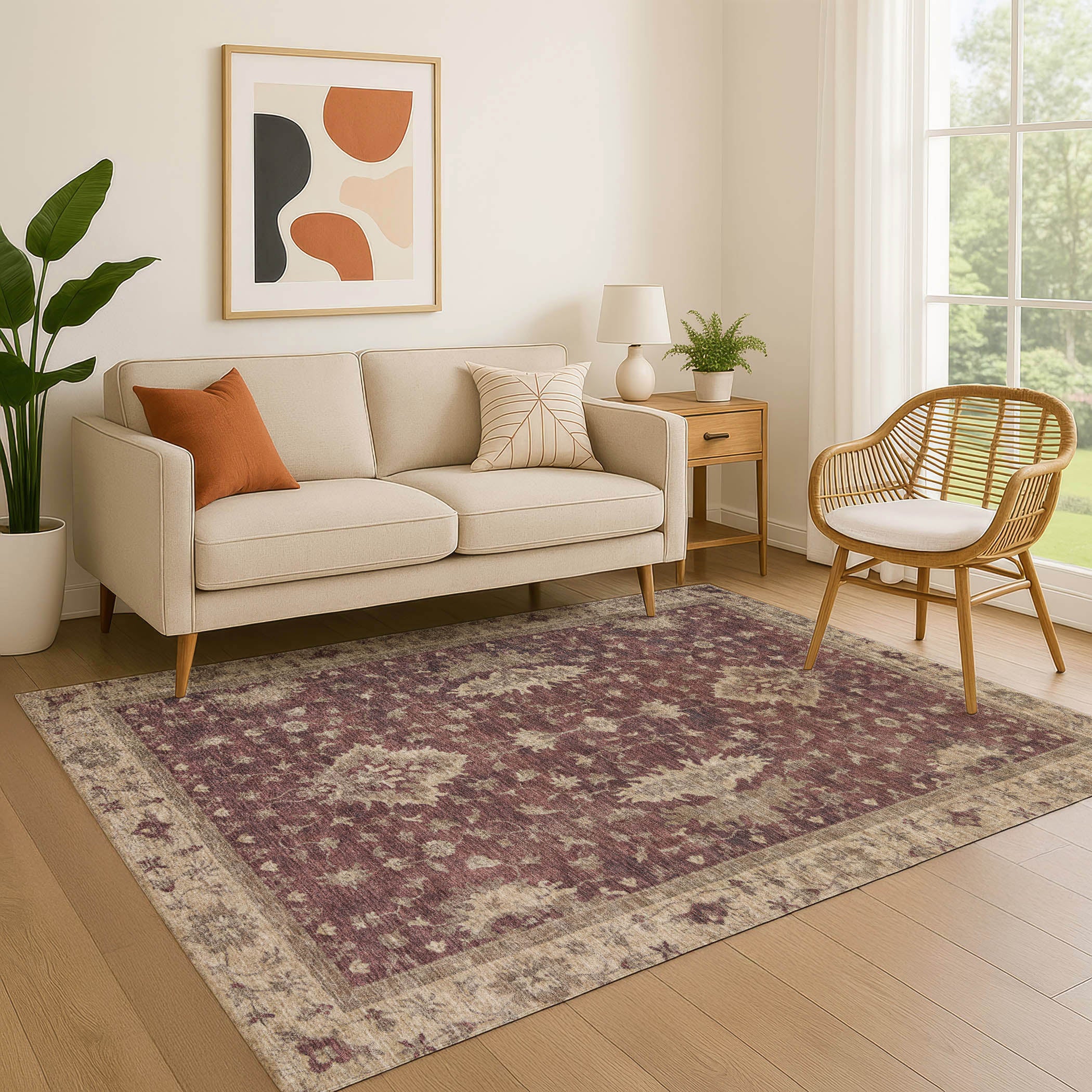 Siena Machine Washable Traditional Burgundy Red Rug 2'6" x 3'10" #shape_Rectangle