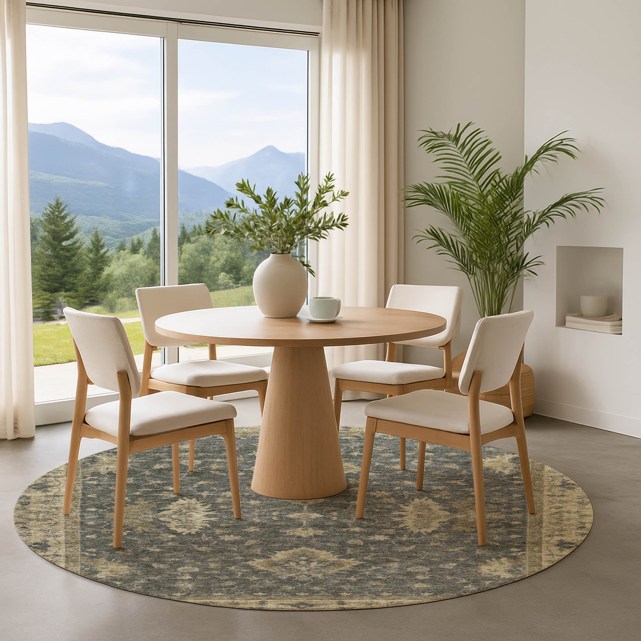 Siena Machine Washable Traditional Gray Rug 8' x 8' #shape_Round