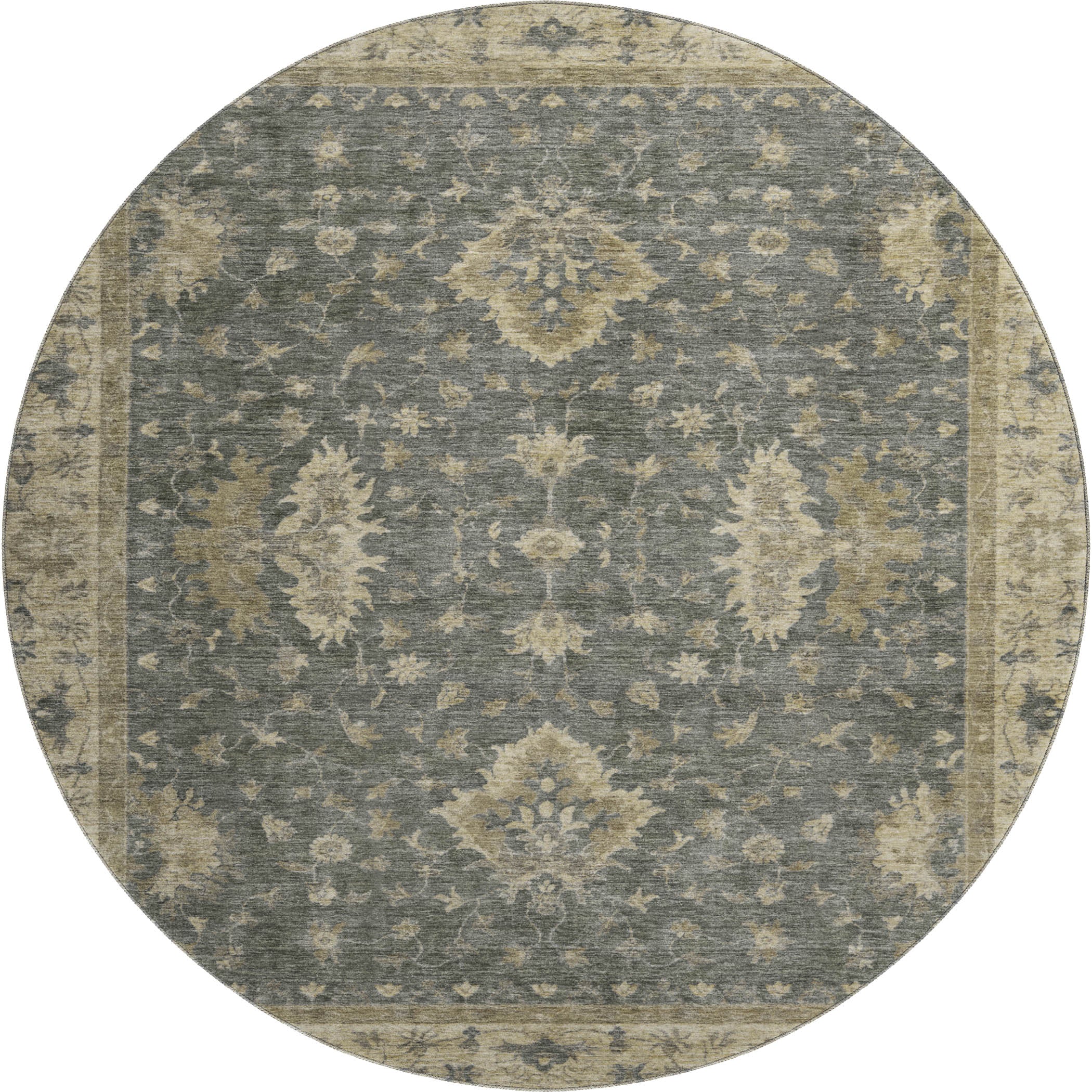 Siena Machine Washable Traditional Gray Rug 8' x 8' #shape_Round