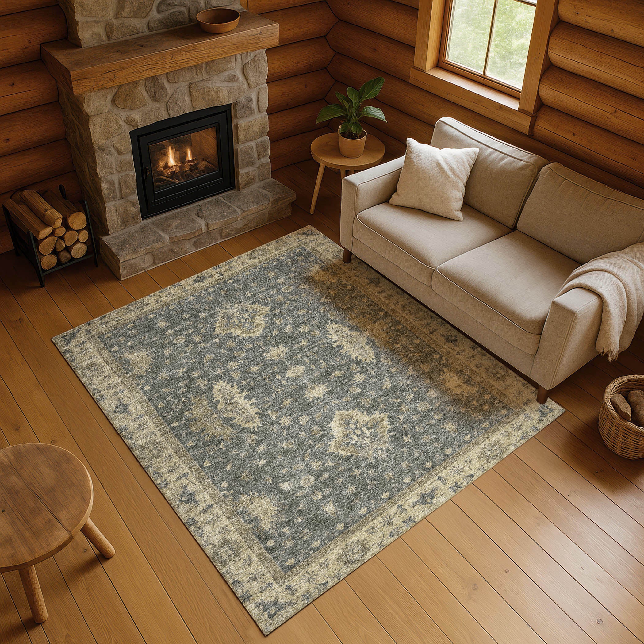 Siena Machine Washable Traditional Gray Rug 2'6" x 3'10" #shape_Rectangle