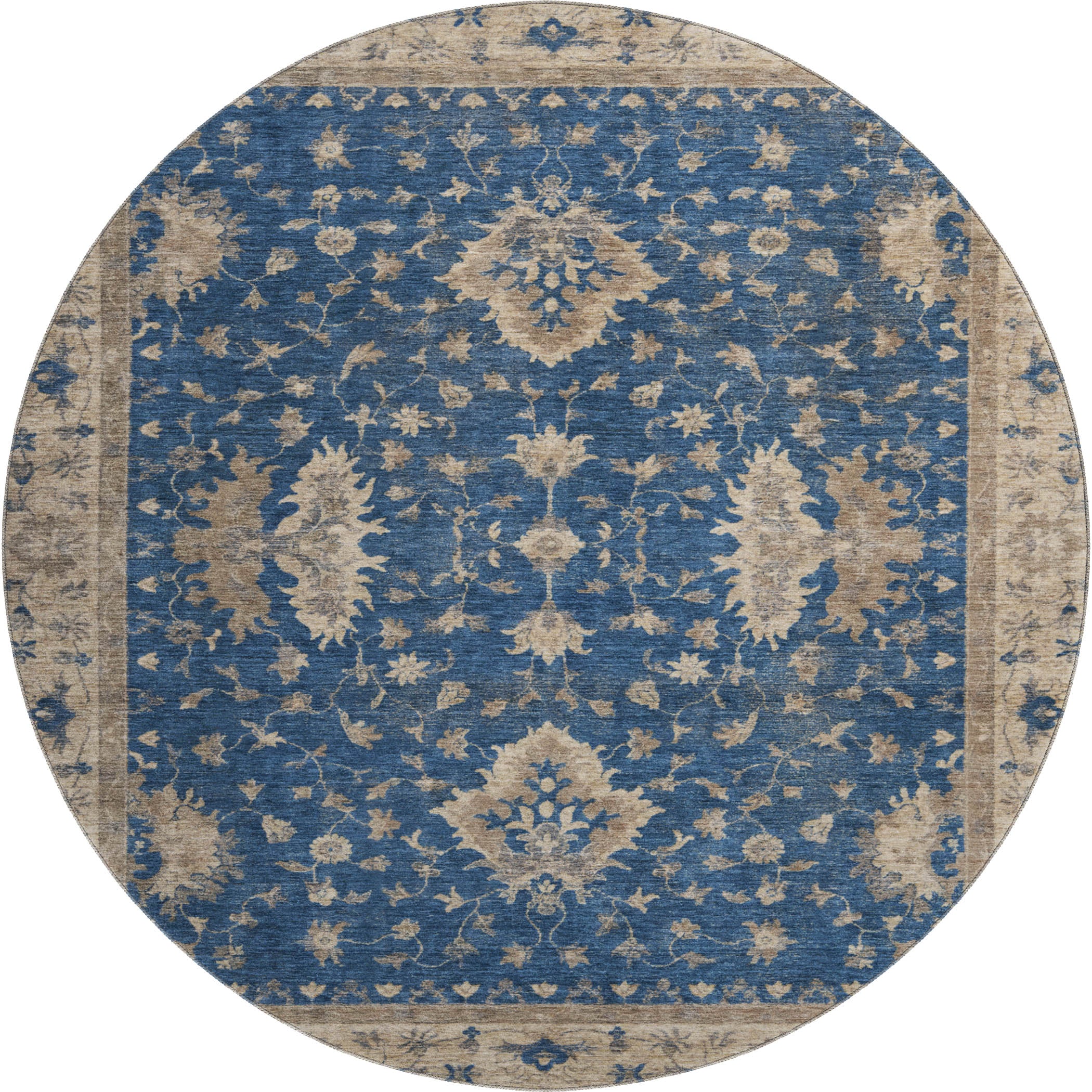 Siena Machine Washable Traditional Navy Blue Rug 8' x 8' #shape_Round