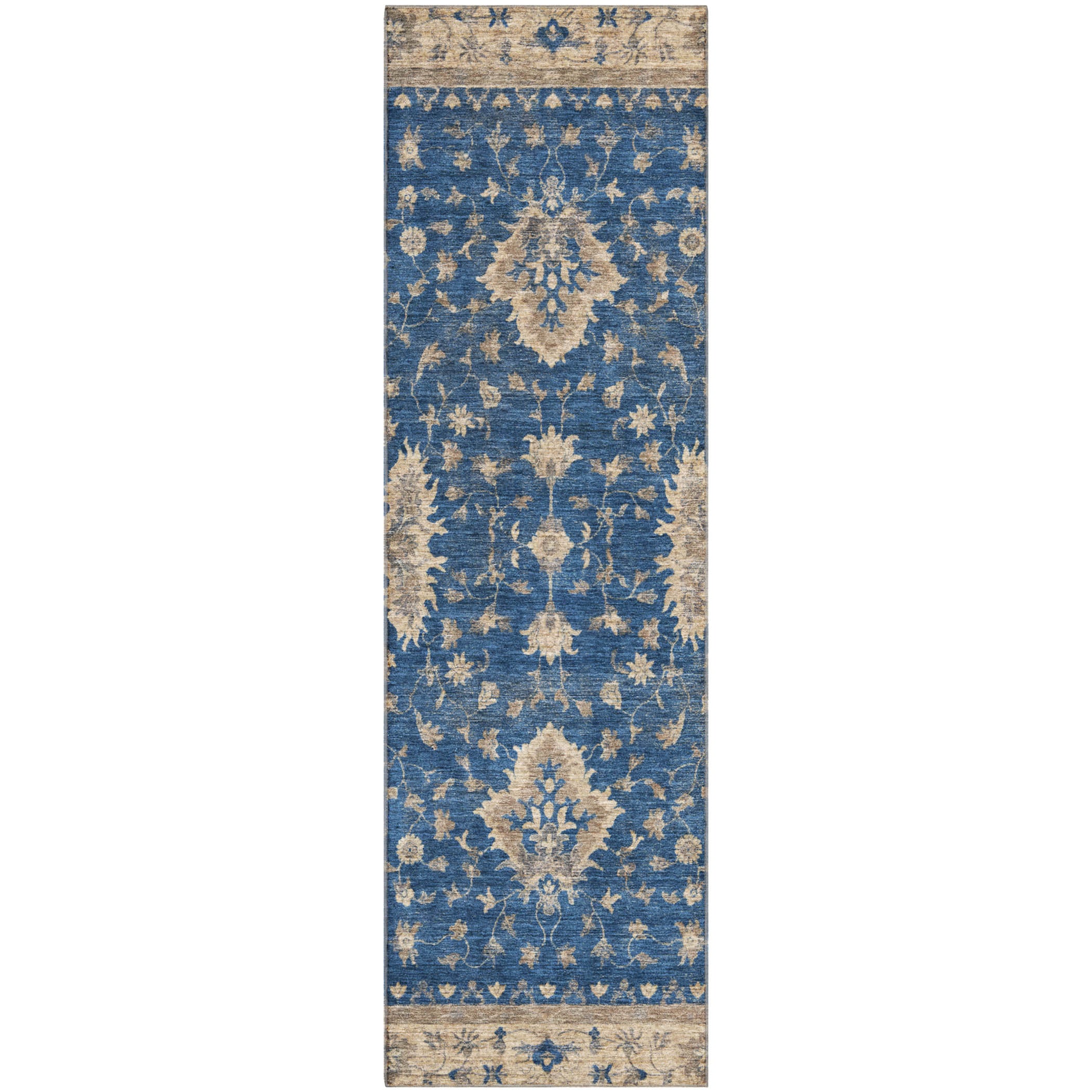 Siena Machine Washable Traditional Navy Blue Rug 2'3" x 7'6" #shape_Runner