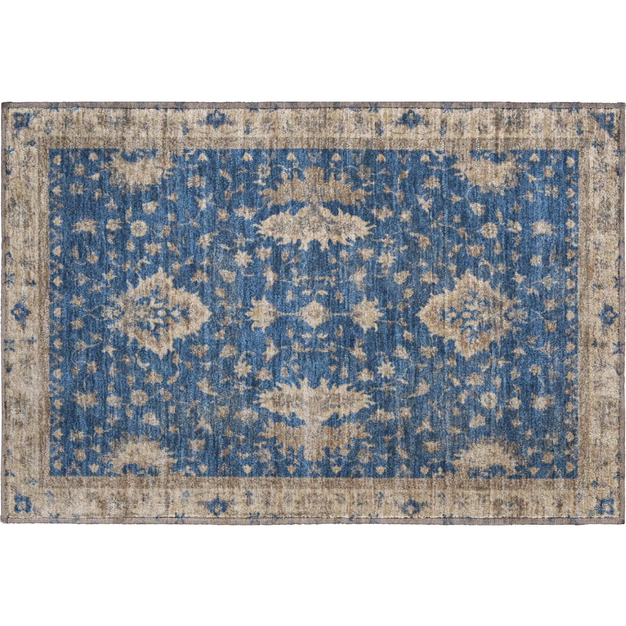 Siena Machine Washable Traditional Navy Blue Rug 1'8" x 2'6" #shape_Rectangle